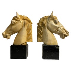 Antique Pair of marble bookends, horse heads