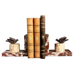 Pair of Marble Bookends with Antimony Doves, France