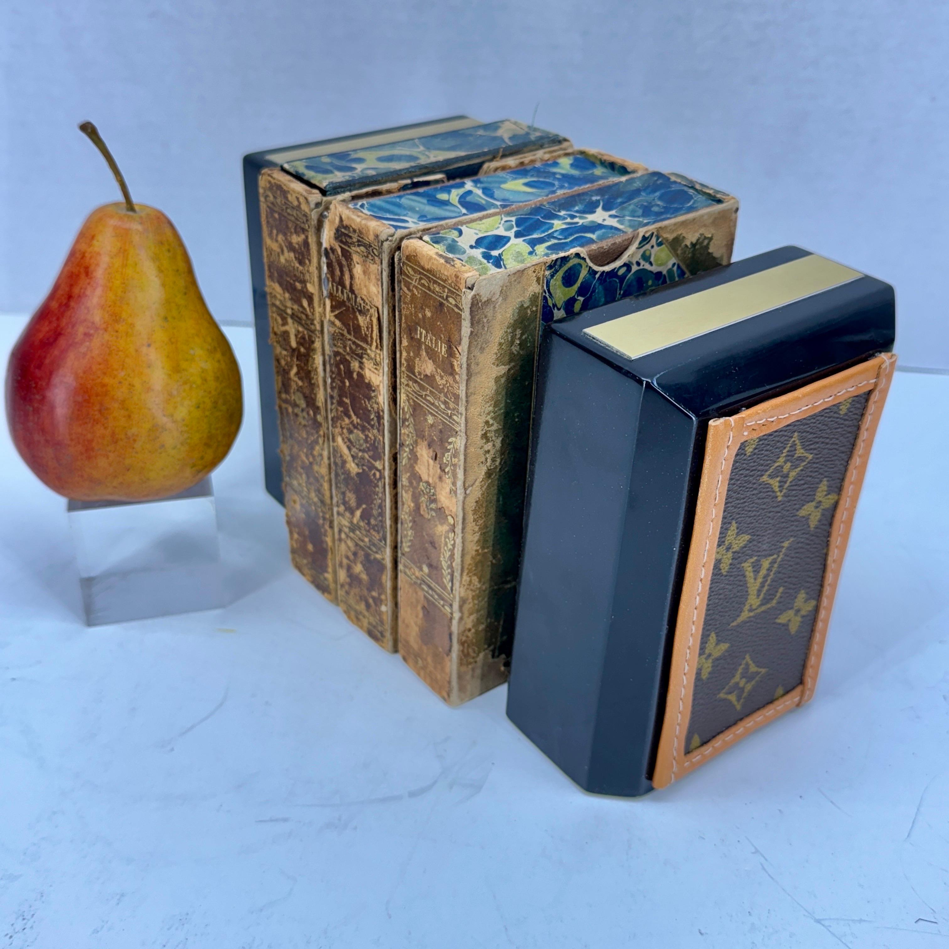Pair of Marble Bookends with Louis Vuitton Monogram Fabric For Sale 6