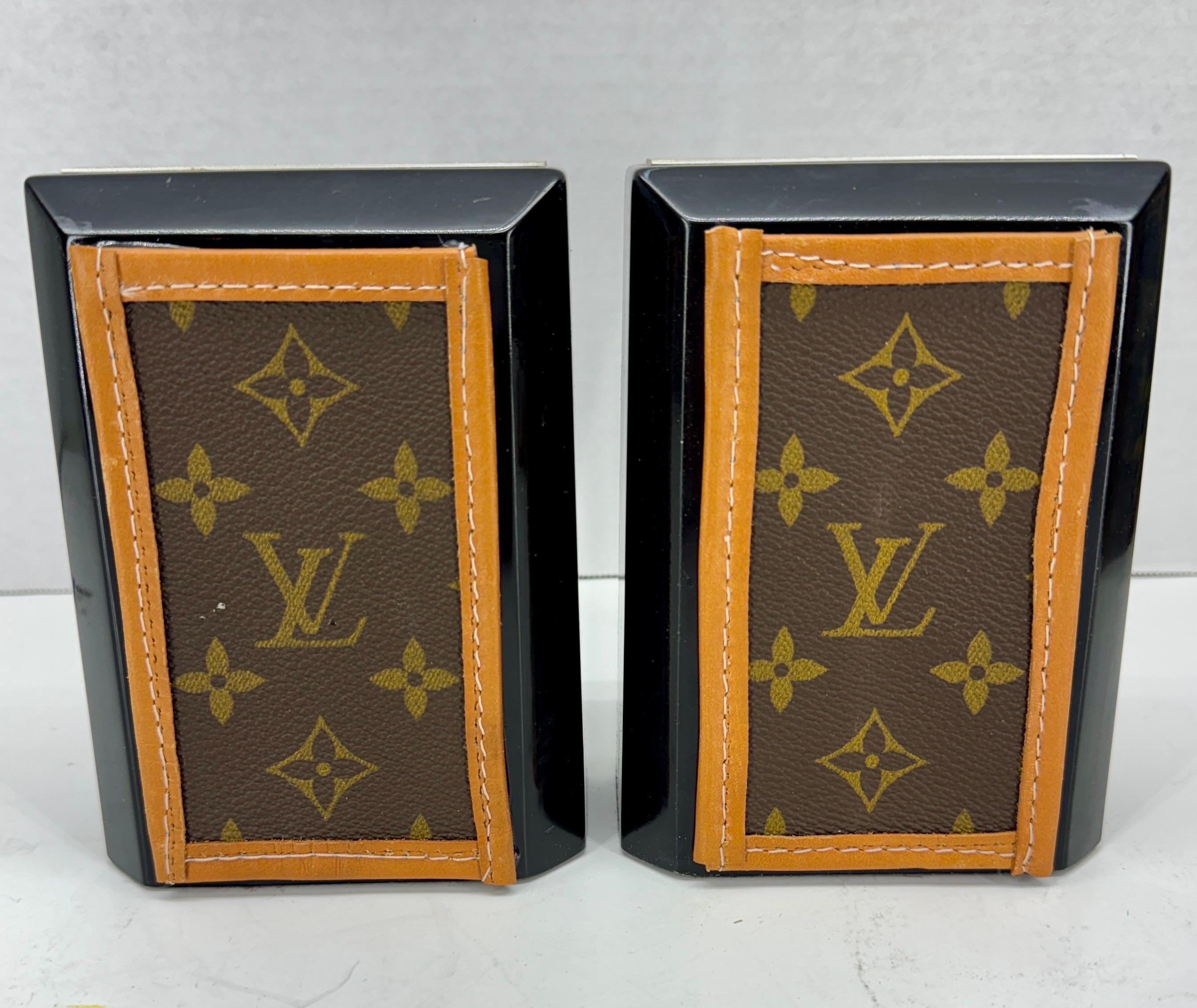 Mid-Century Modern Pair of Marble Bookends with Louis Vuitton Monogram Fabric For Sale