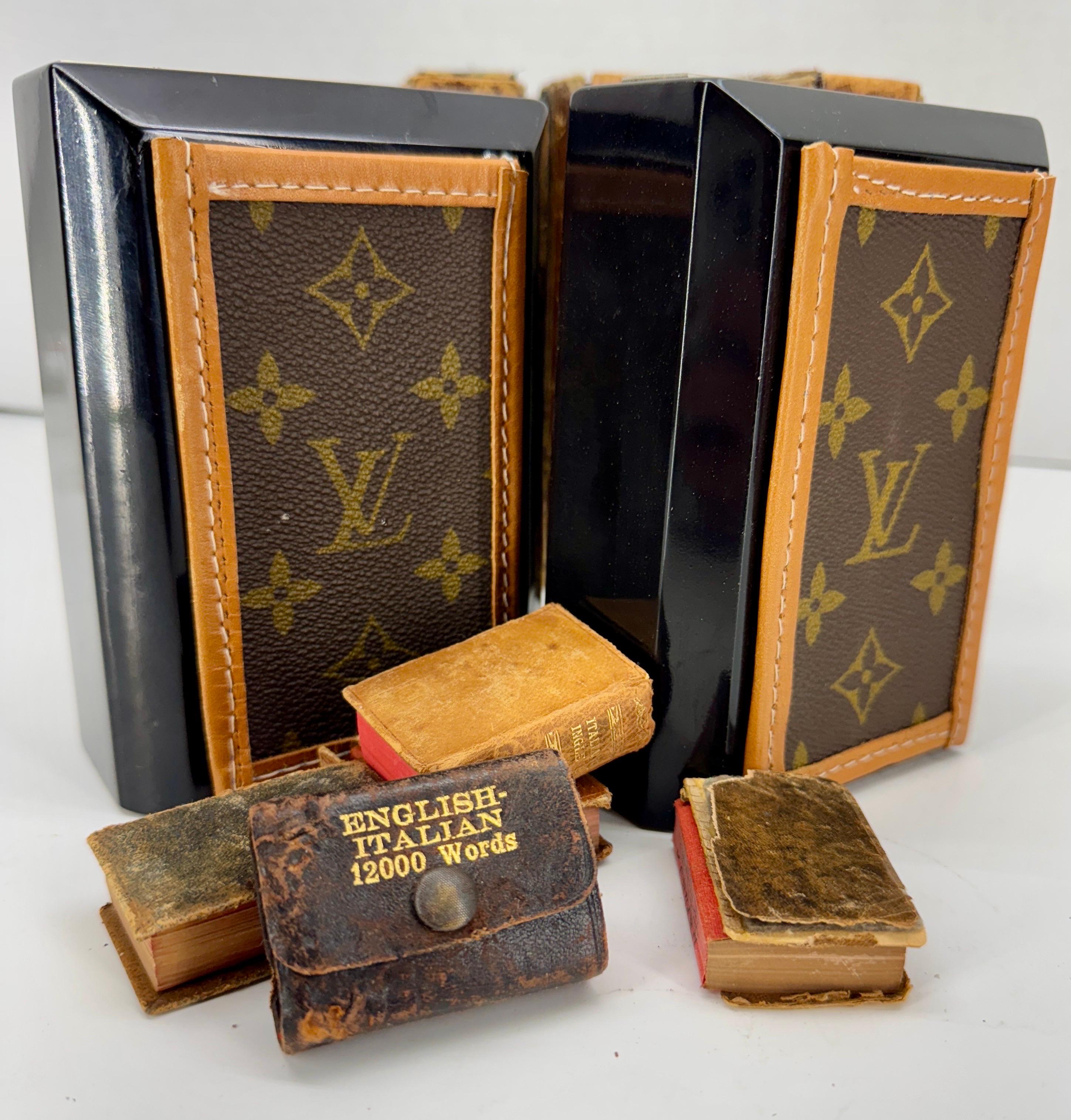 European Pair of Marble Bookends with Louis Vuitton Monogram Fabric For Sale