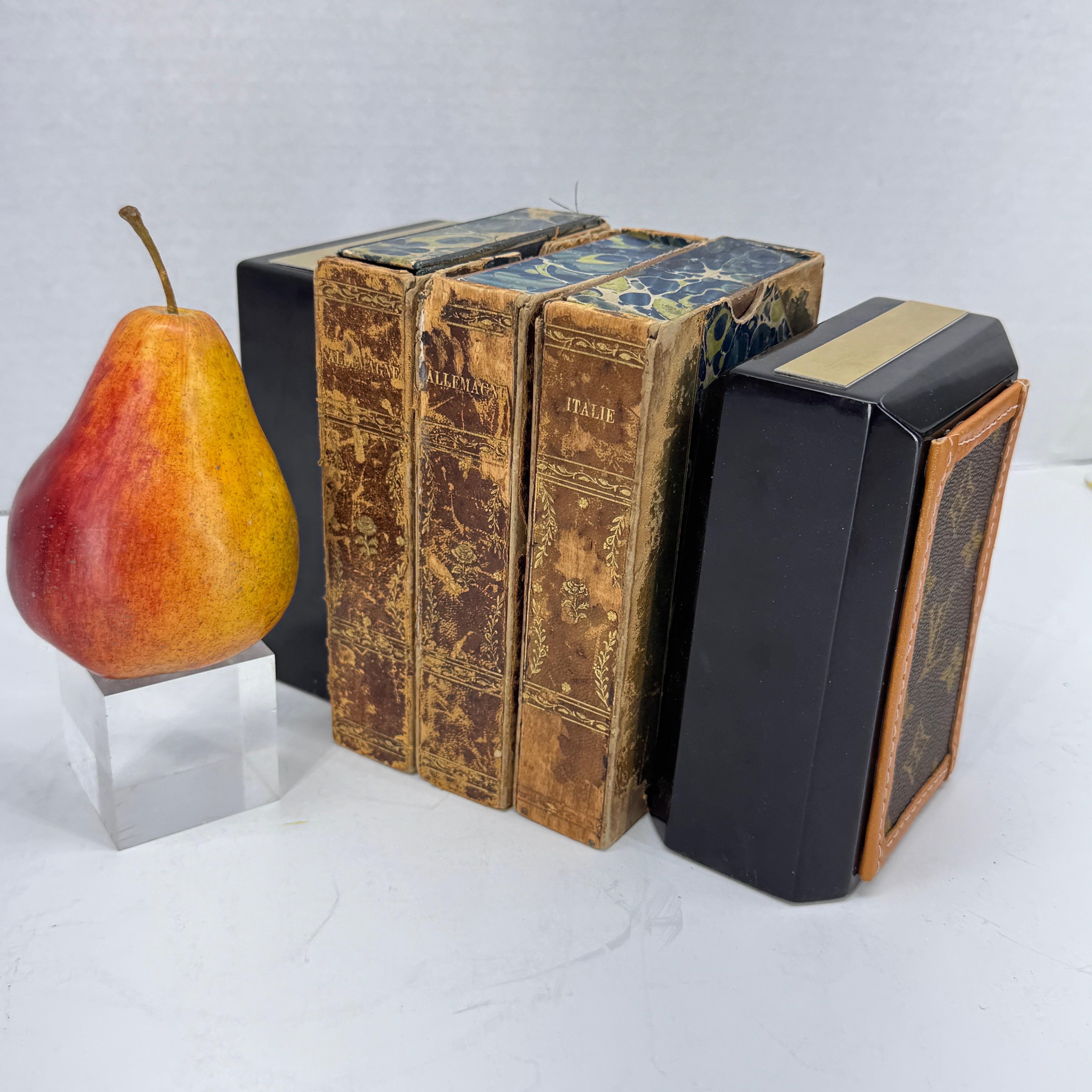 Hand-Crafted Pair of Marble Bookends with Louis Vuitton Monogram Fabric For Sale