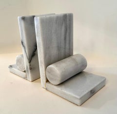 Pair of Marble Bookends with Solid Cylinder Detail