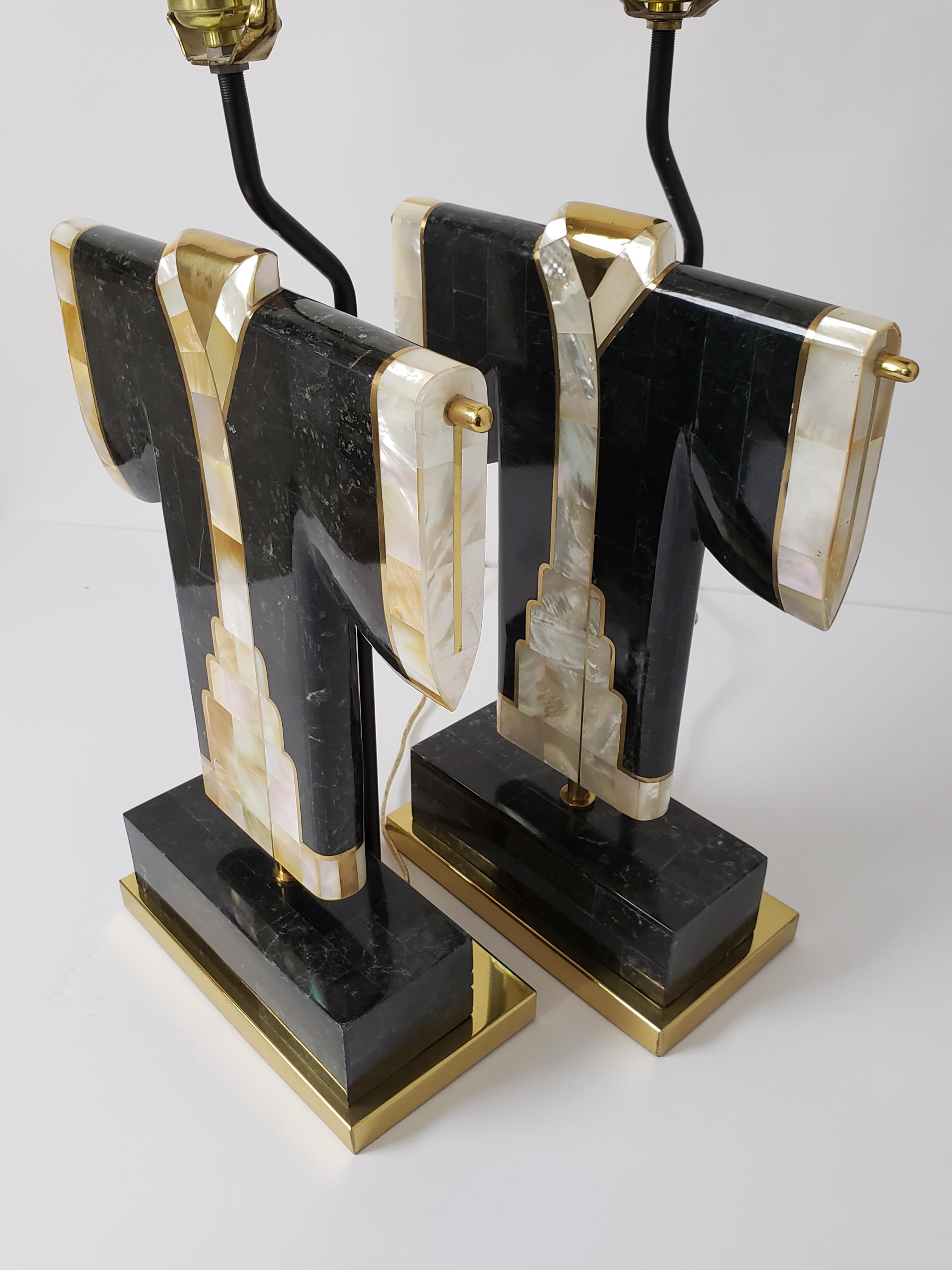 Late 20th Century Pair of Marble, Brass and Capiz Kimono Table Lamp, USA, 1980s