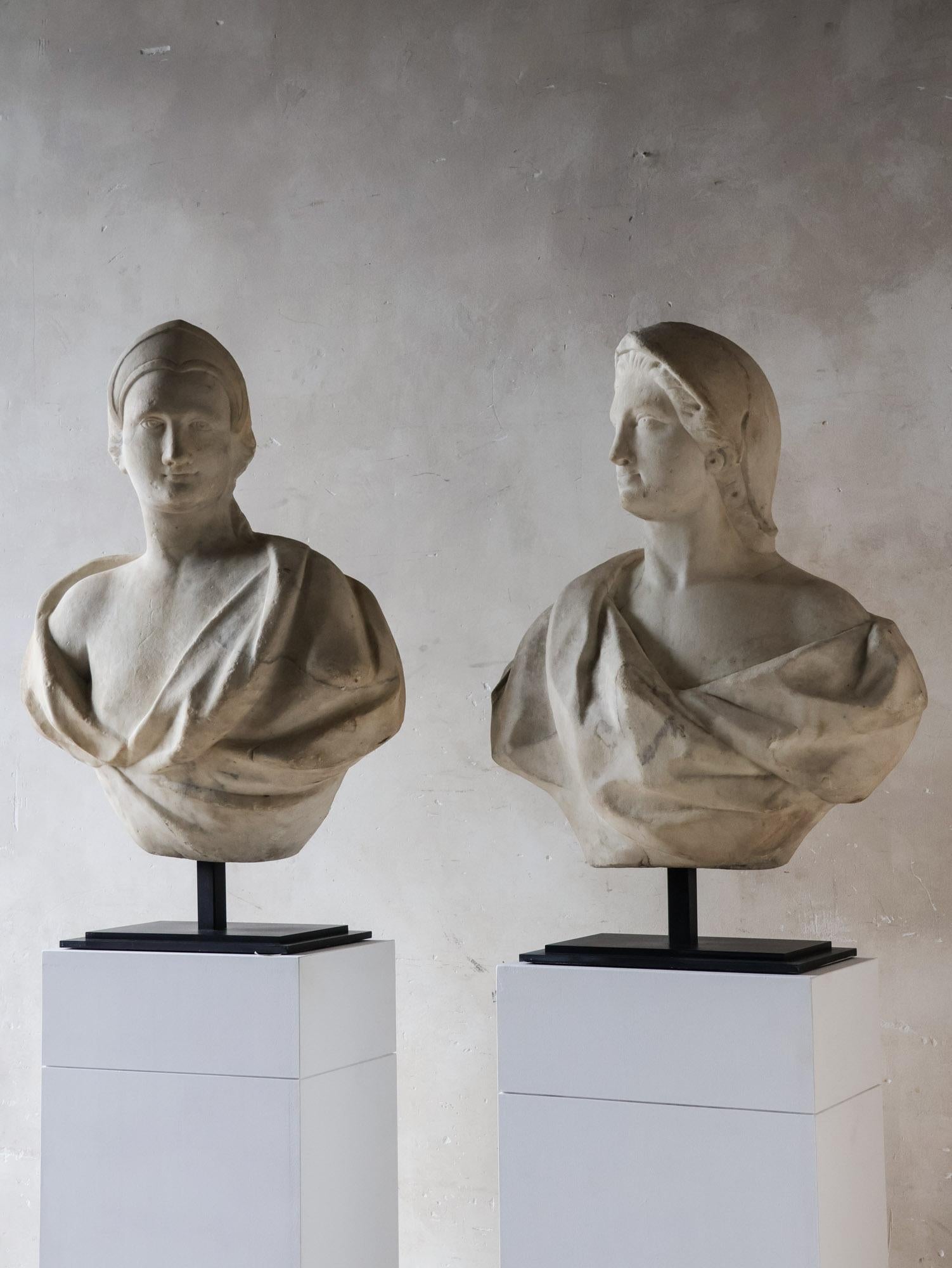 Italian Pair of Marble Busts, Italy, c. 1690, Carrara Marble