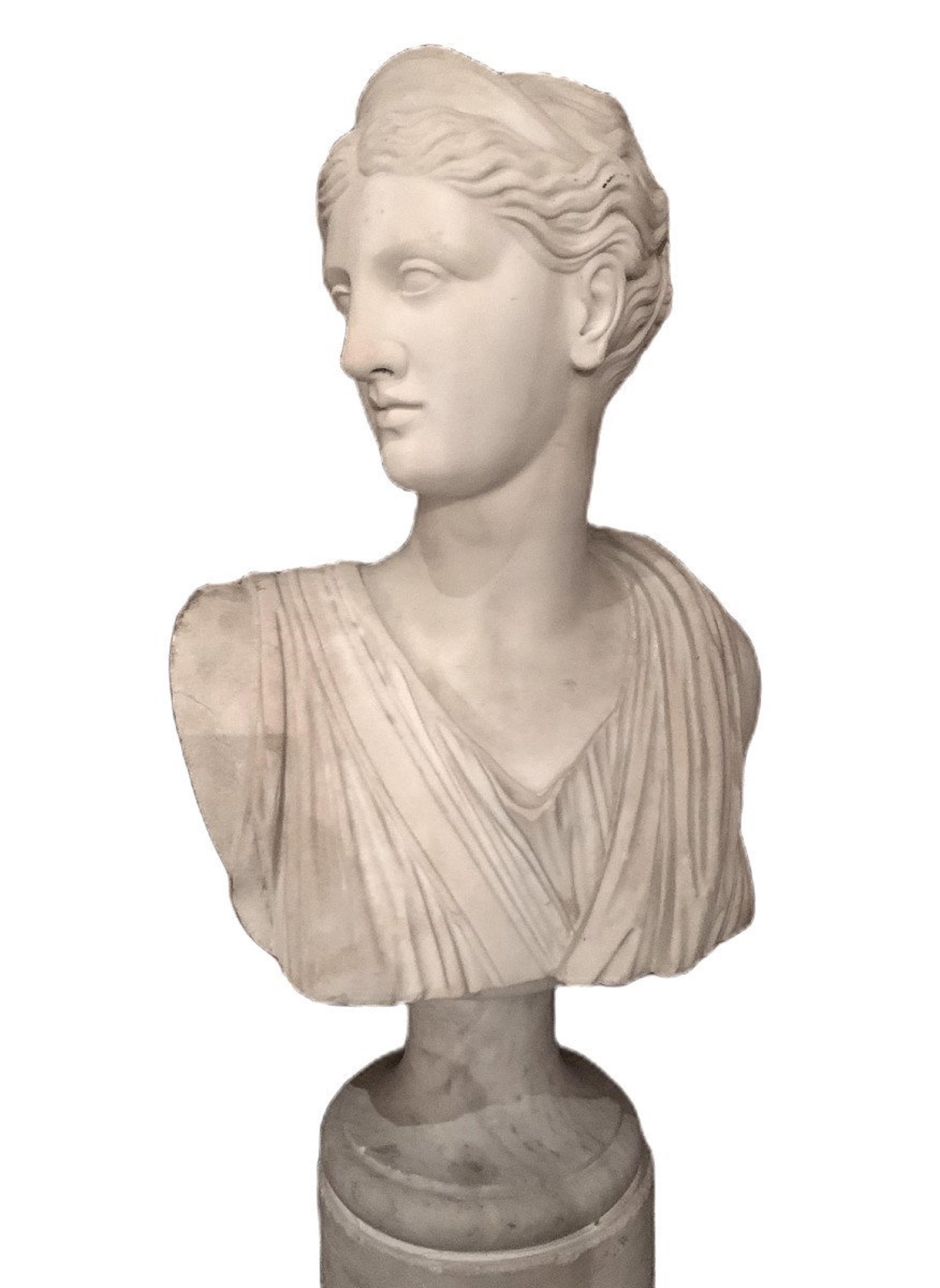 Neoclassical Pair of Marble Busts on a Column, 19th Century 