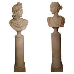 Pair of Marble Busts on a Column, 19th Century 