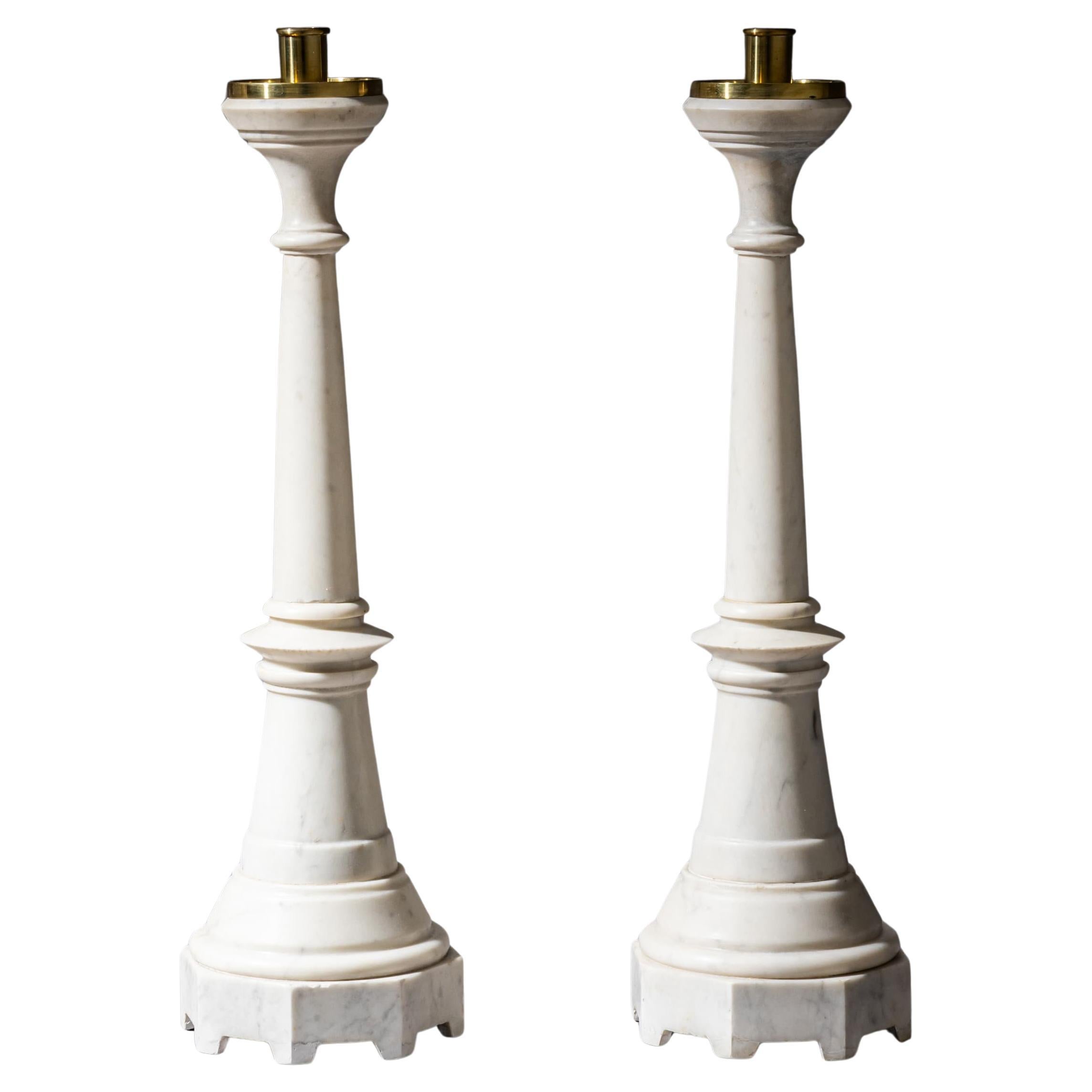 Pair of Marble Candlesticks, Late 19th Century For Sale