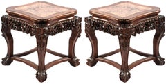 Pair of Marble Captured Top Chinese Stands, circa 1900