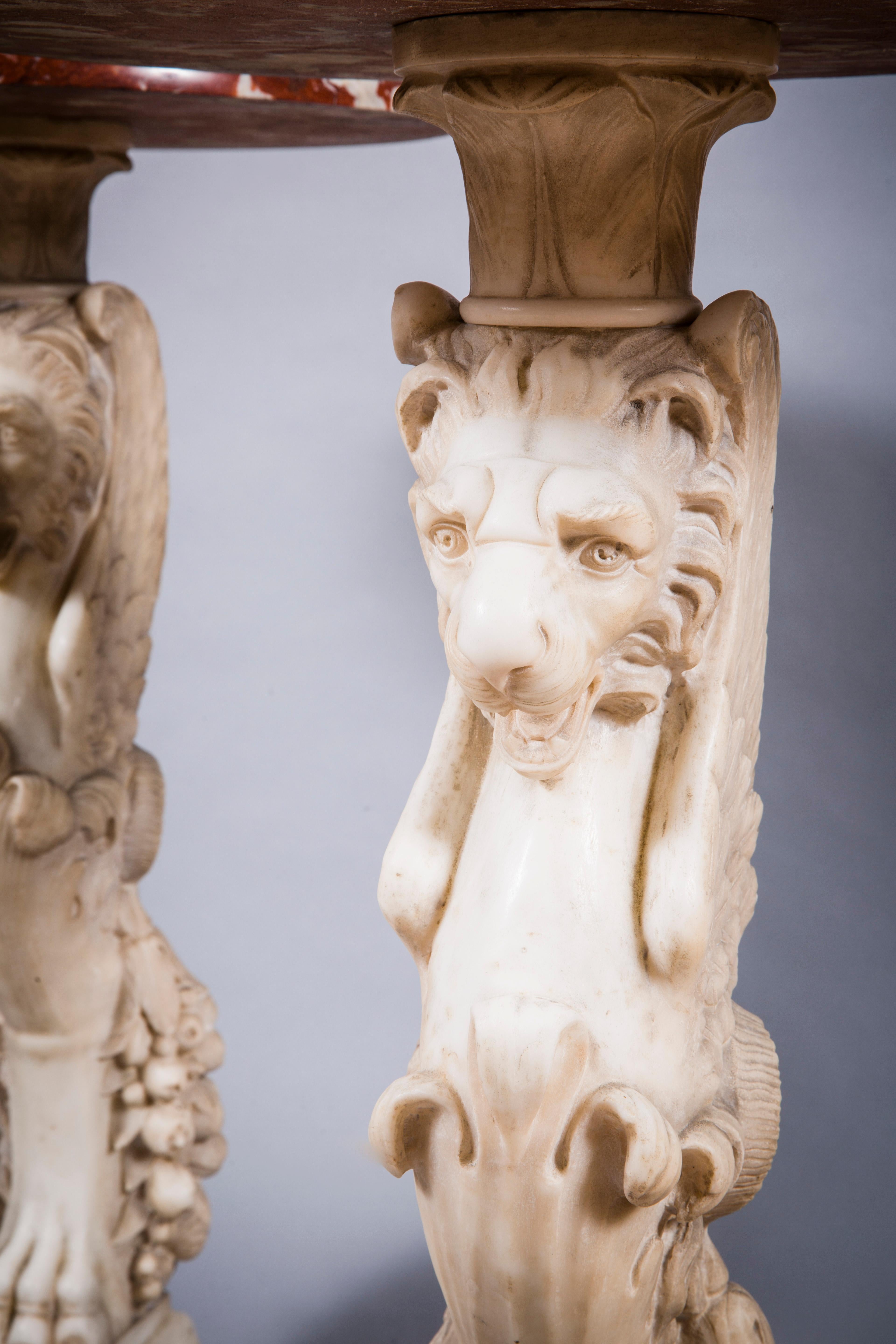Italian Pair of Marble Carved Trapezophorus Form Side Tables For Sale