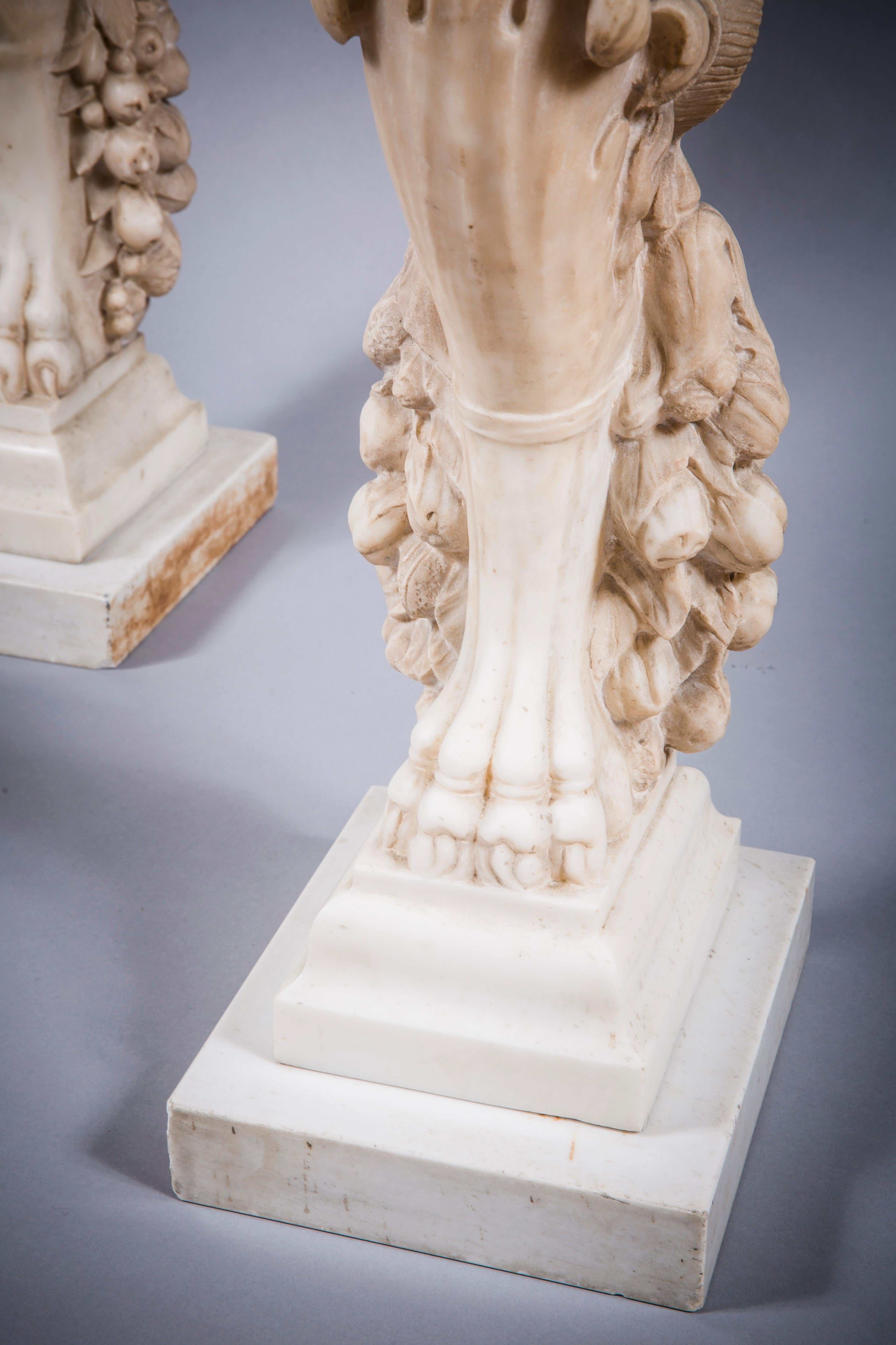 Pair of Marble Carved Trapezophorus Form Side Tables In Good Condition For Sale In New York, NY