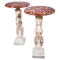Pair of Marble Carved Trapezophorus Form Side Tables
