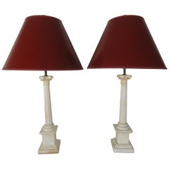 Pair of Marble Column Lamps