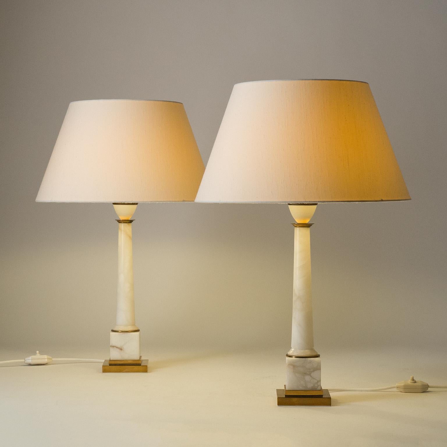 Hollywood Regency Pair of Marble Column Table Lamps, circa 1970