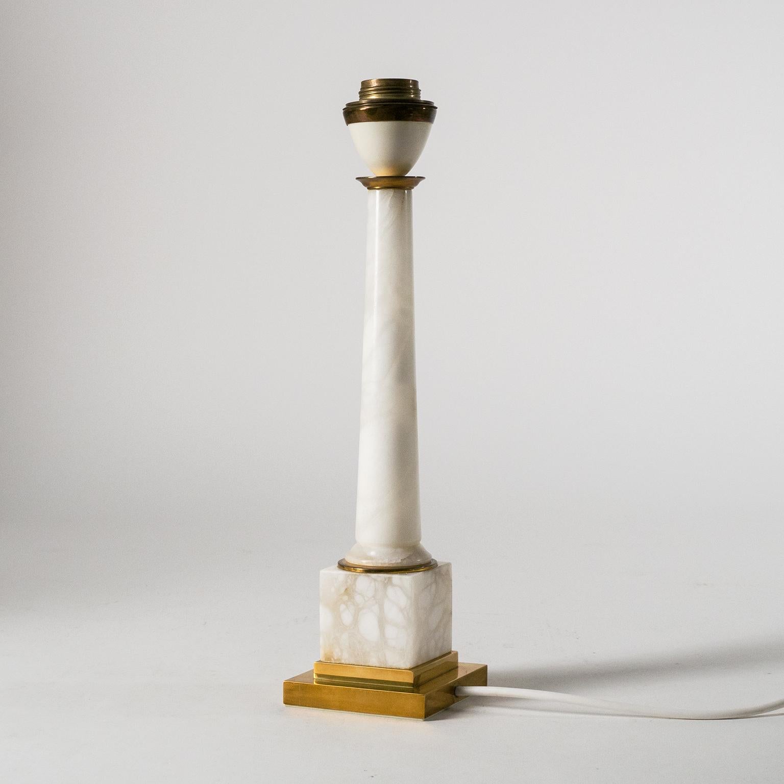 Brass Pair of Marble Column Table Lamps, circa 1970