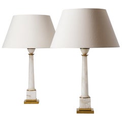 Pair of Marble Column Table Lamps, circa 1970