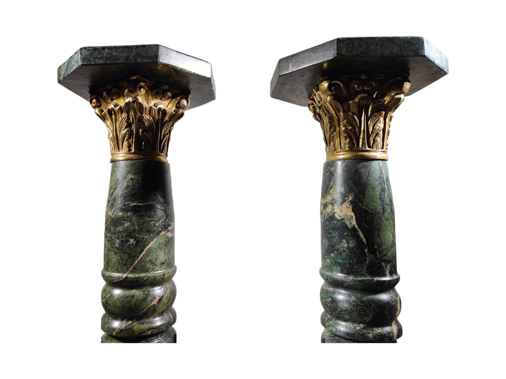 Pair of Marble Columns, 1950s Bronze-Mounted Pedestals For Sale 9