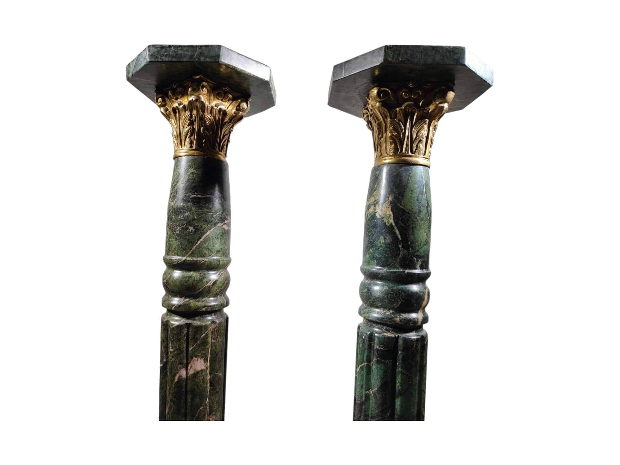 Pair of Marble Columns, 1950s Bronze-Mounted Pedestals For Sale 10