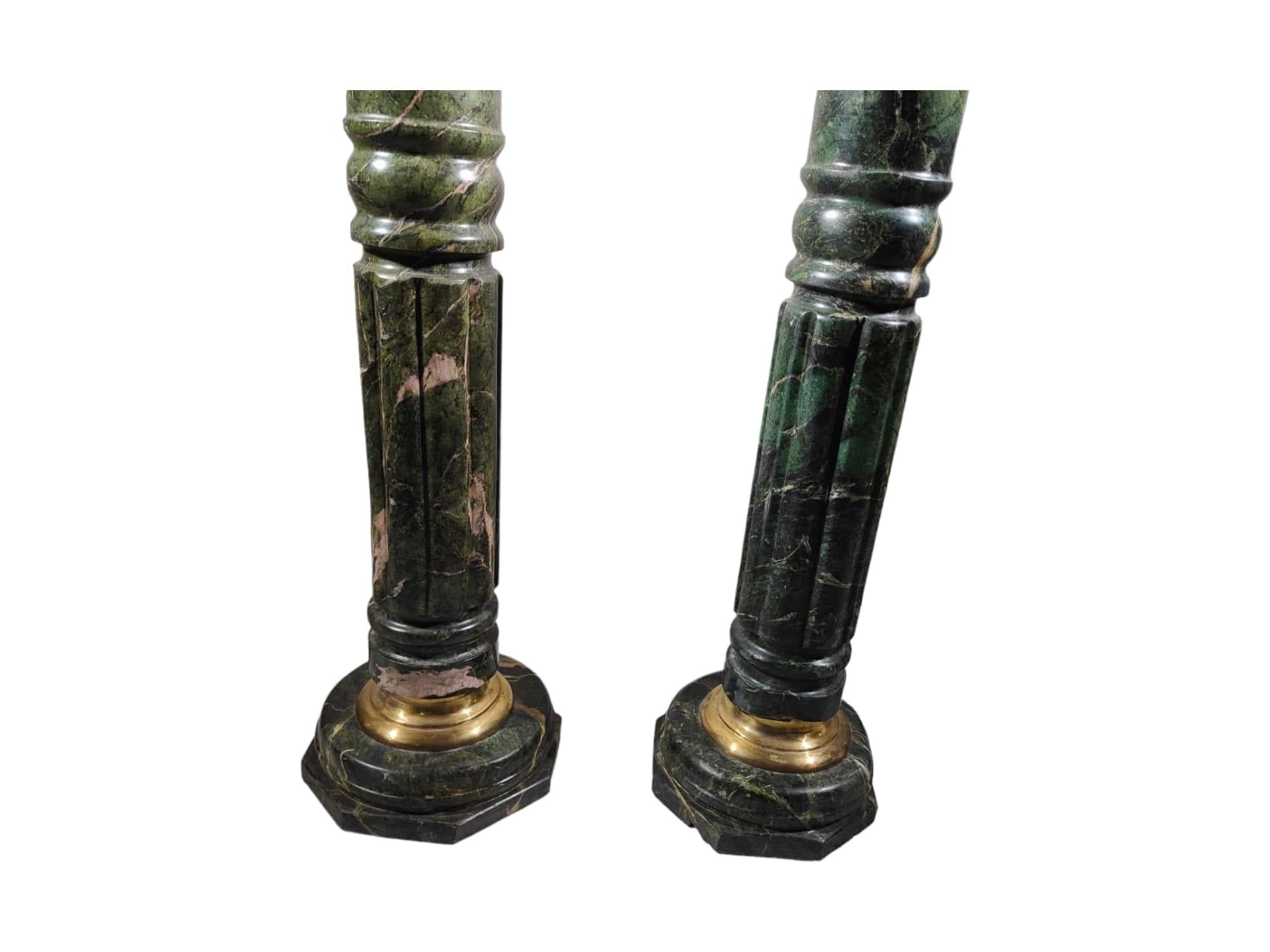 Pair of Marble Columns, 1950s Bronze-Mounted Pedestals For Sale 11