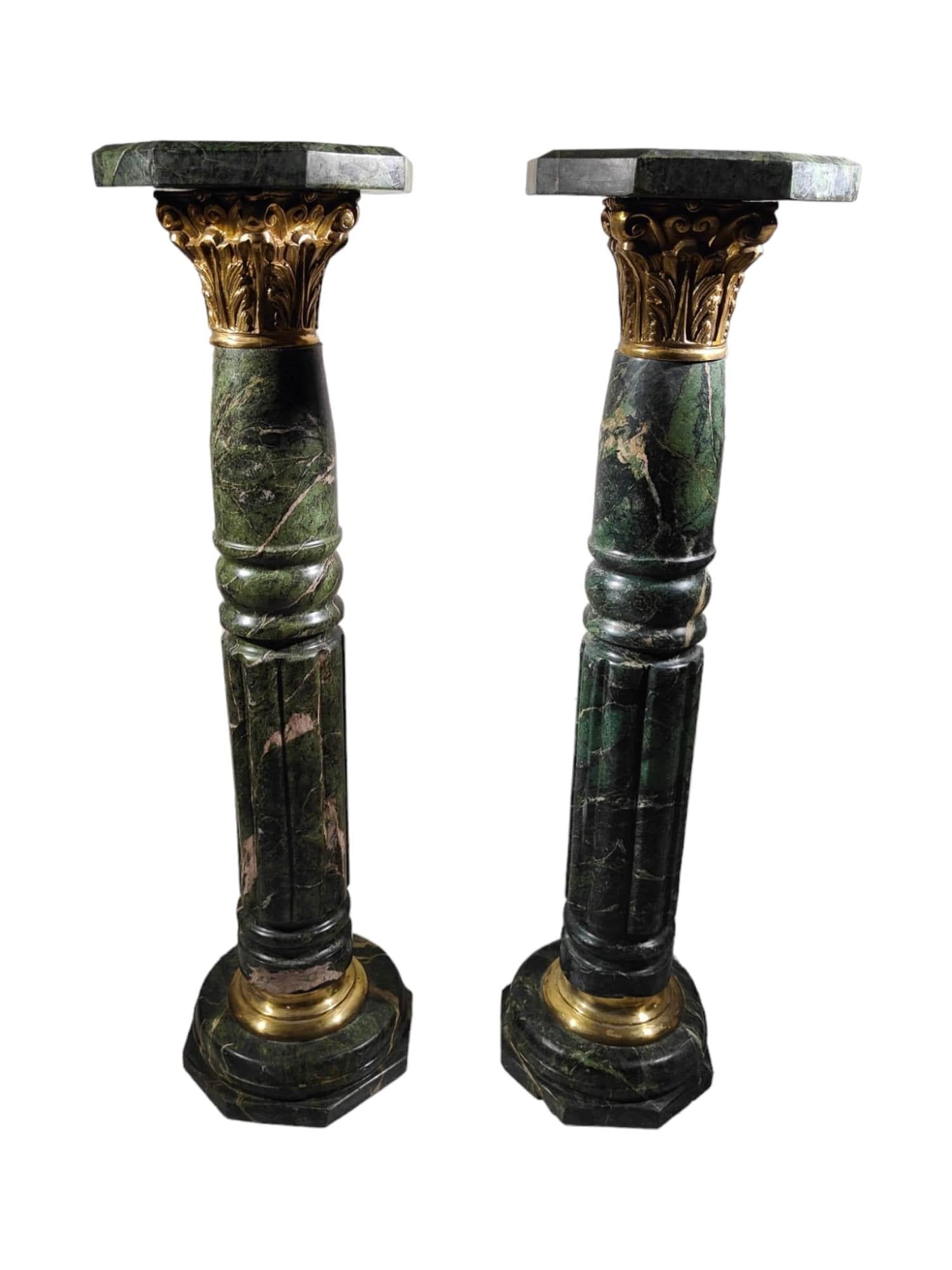 Pair of Marble Columns, 1950s Bronze-Mounted Pedestals For Sale 12