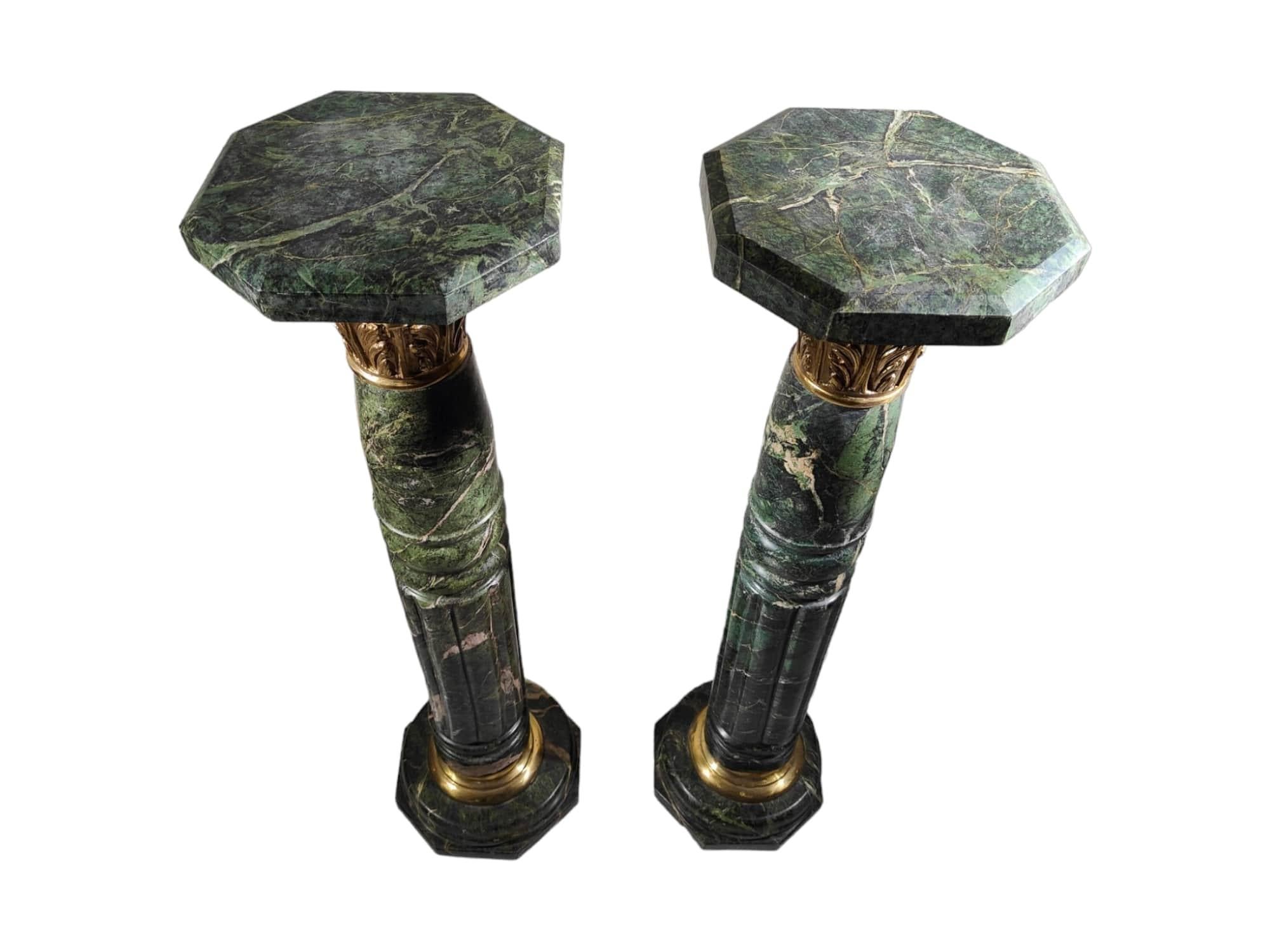 Pair of Marble Columns, 1950s Bronze-Mounted Pedestals For Sale 13