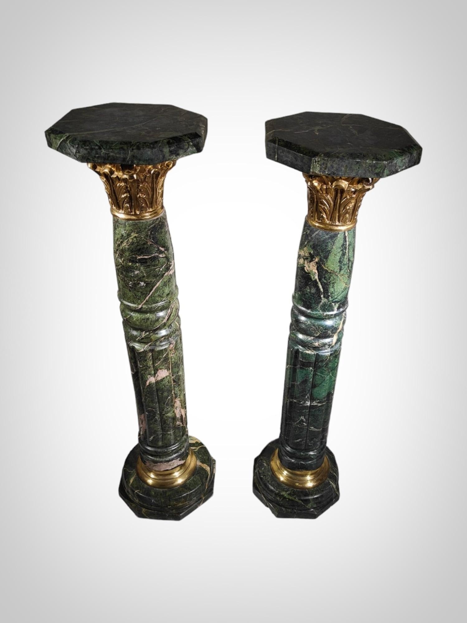 Pair of Marble Columns, 1950s Bronze-Mounted Pedestals For Sale 1
