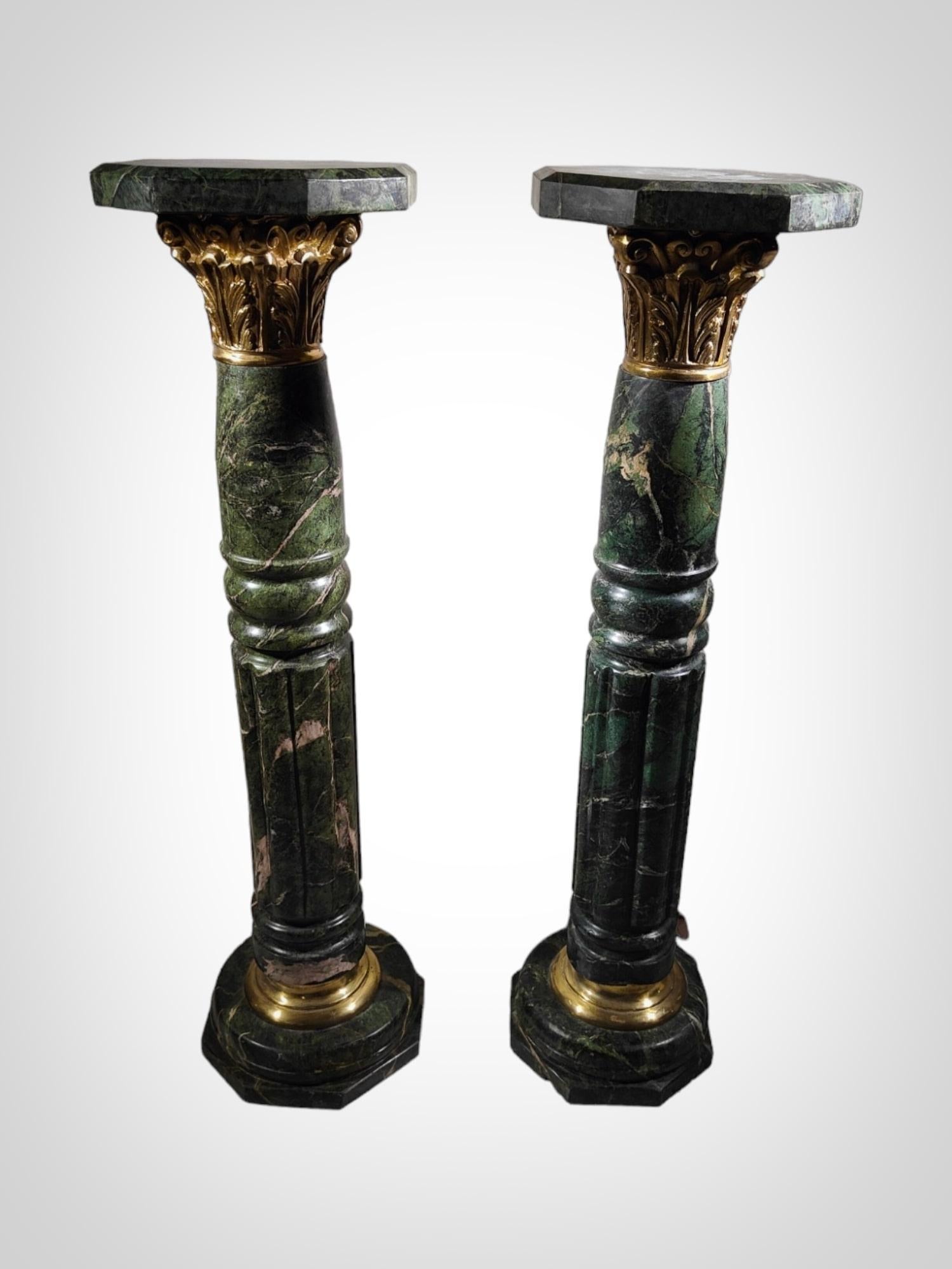Pair of Marble Columns, 1950s Bronze-Mounted Pedestals For Sale 4