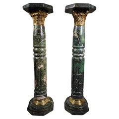 Retro Pair of Marble Columns, 1950s Bronze-Mounted Pedestals