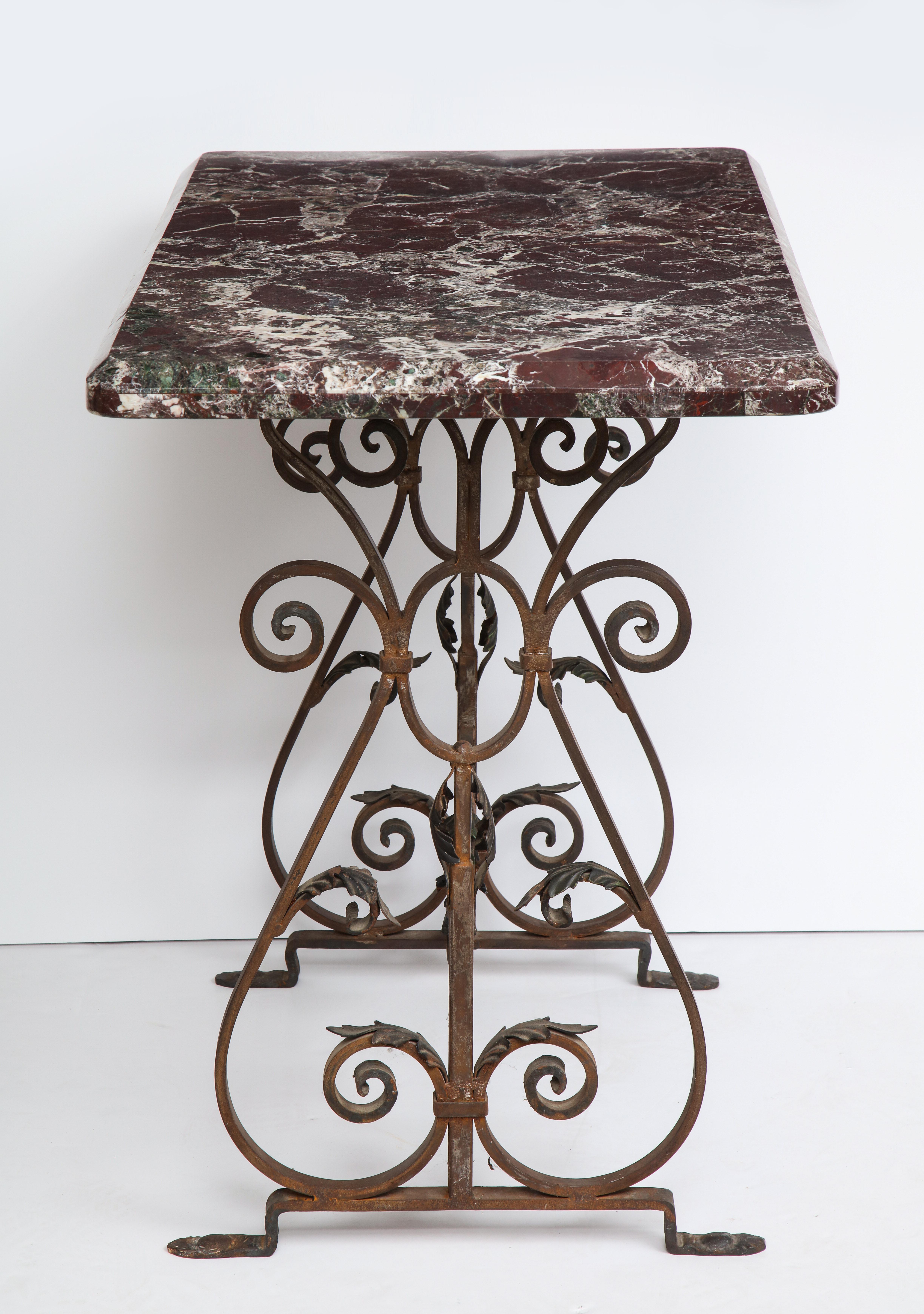 Iron Pair of Marble Console Tables For Sale
