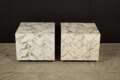 Pair of Marble Cube Tables from France, circa 1970