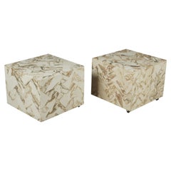 Pair of Marble Cube Tables from France, circa 1970
