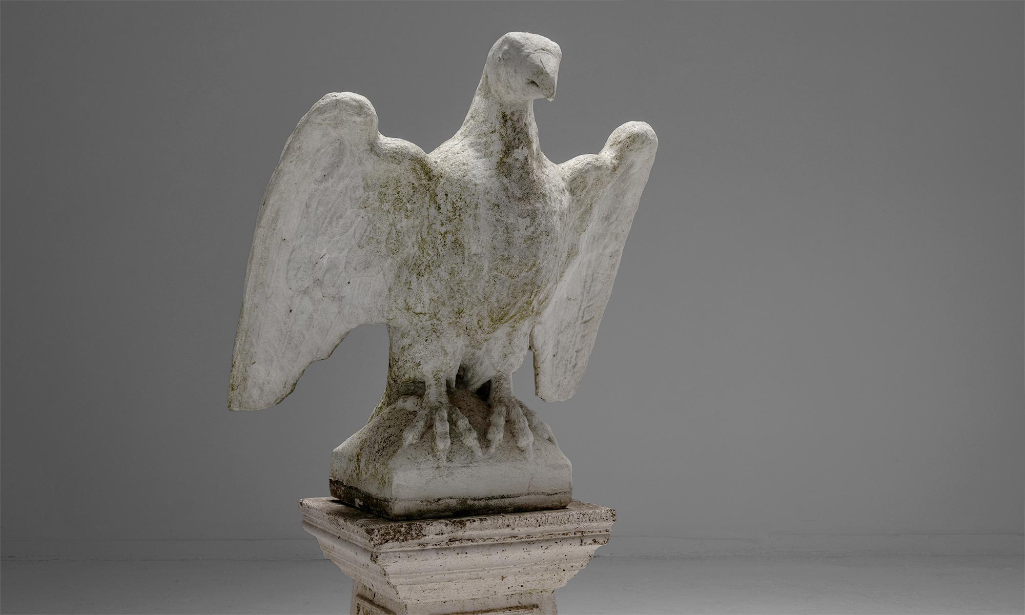 English Pair of Marble di Latte Eagles on Stands, England Circa 1940