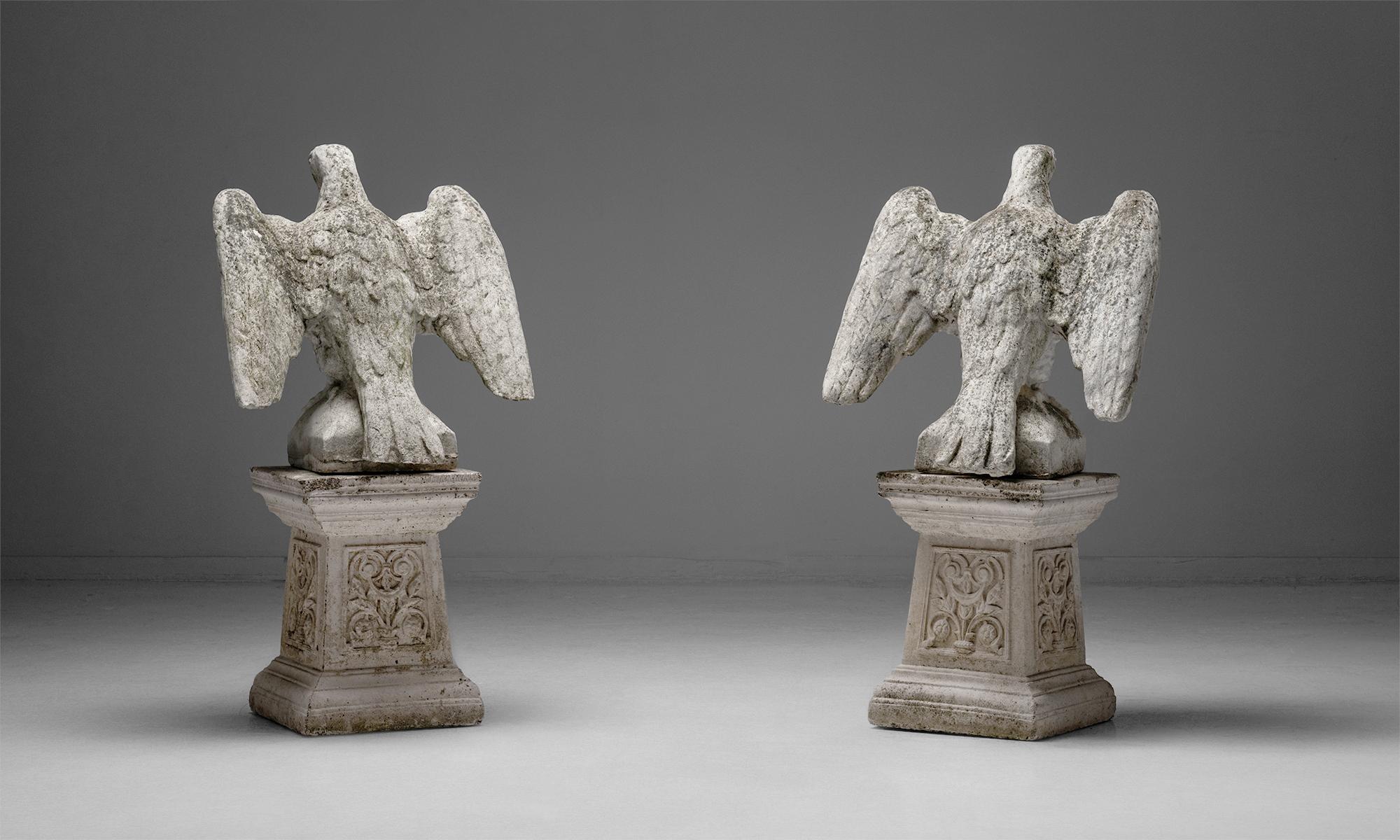 20th Century Pair of Marble di Latte Eagles on Stands, England Circa 1940