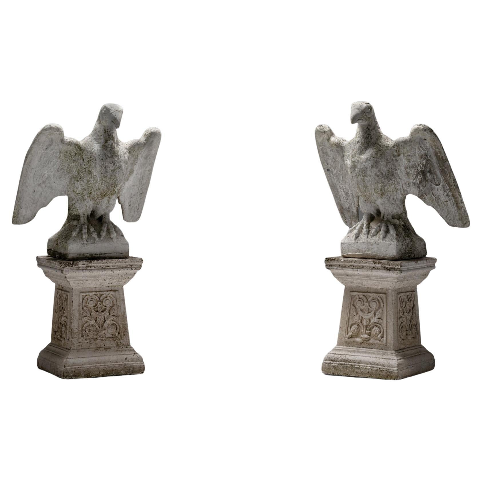 Pair of Marble di Latte Eagles on Stands, England Circa 1940