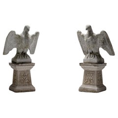 Pair of Marble di Latte Eagles on Stands, England Circa 1940