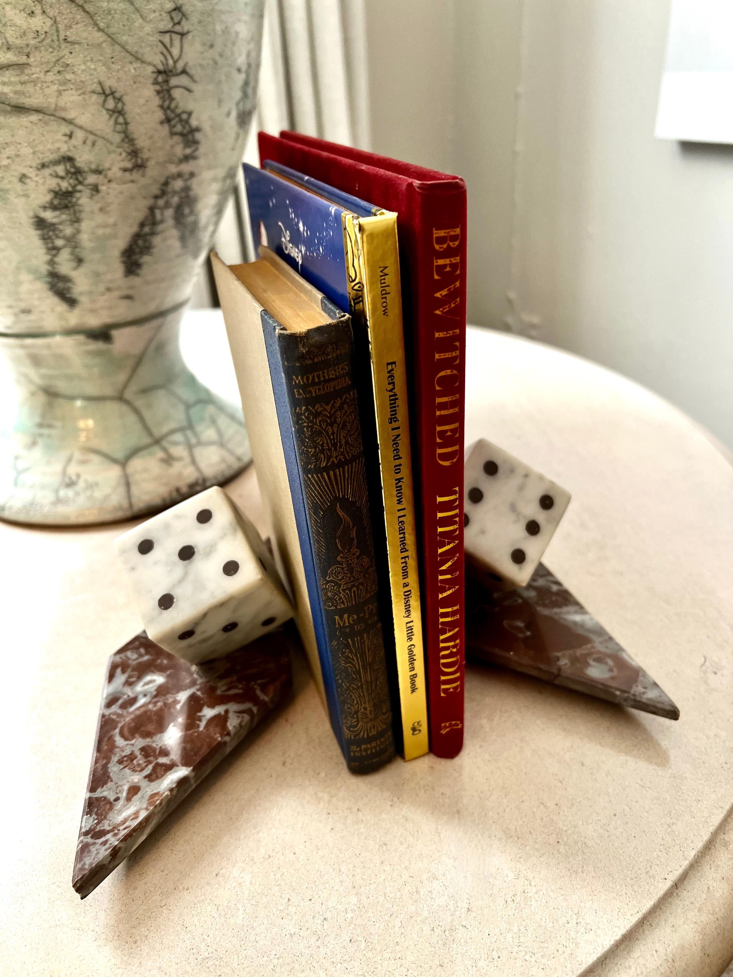 Pair of Marble Dice Bookends with Marble Bases For Sale 4