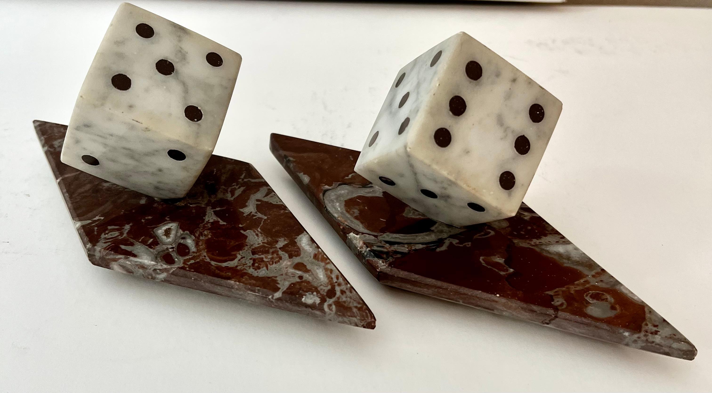 Mid-Century Modern Pair of Marble Dice Bookends with Marble Bases For Sale