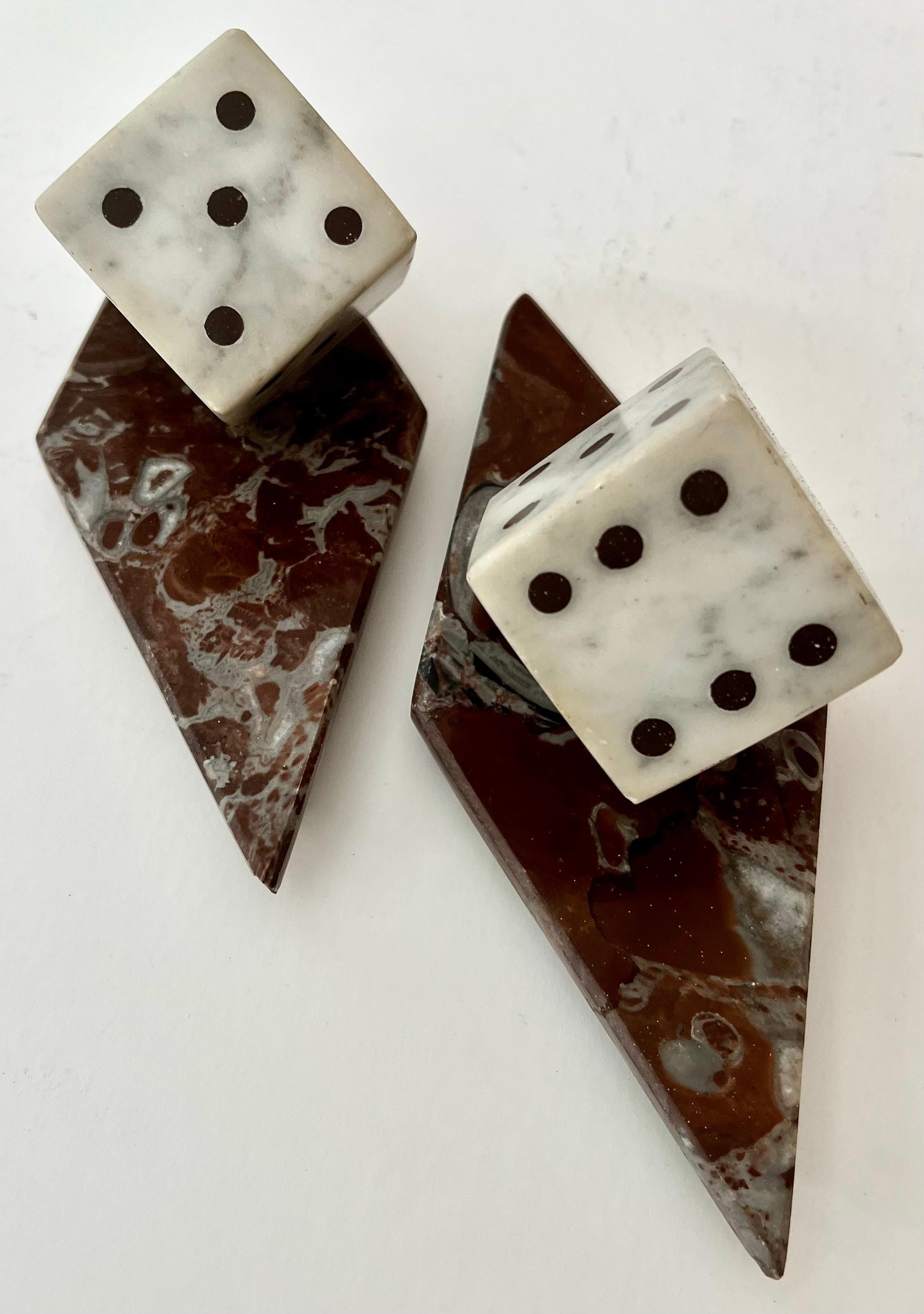 Pair of Marble Dice Bookends with Marble Bases In Good Condition For Sale In Los Angeles, CA