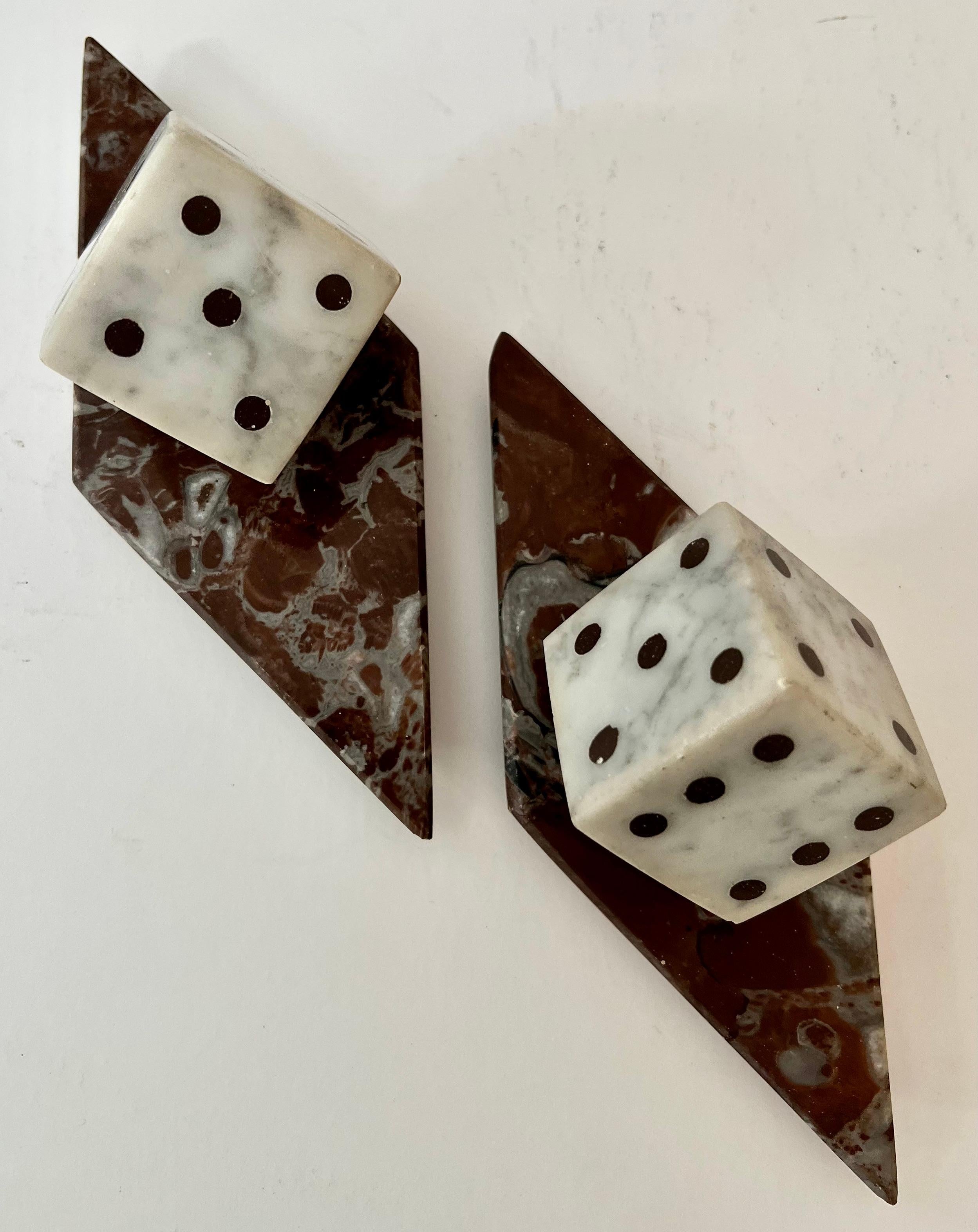 20th Century Pair of Marble Dice Bookends with Marble Bases For Sale