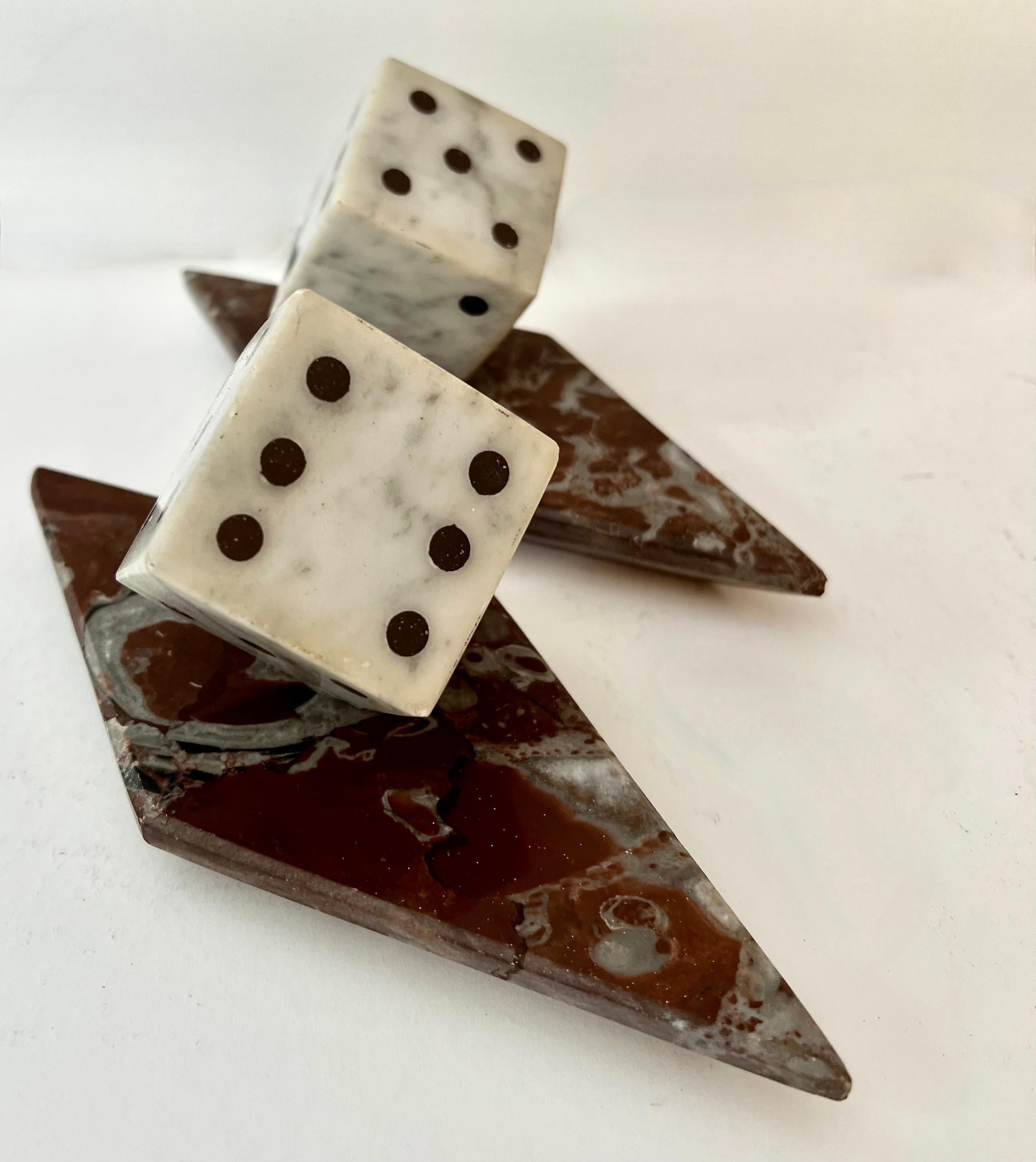 Pair of Marble Dice Bookends with Marble Bases For Sale 1