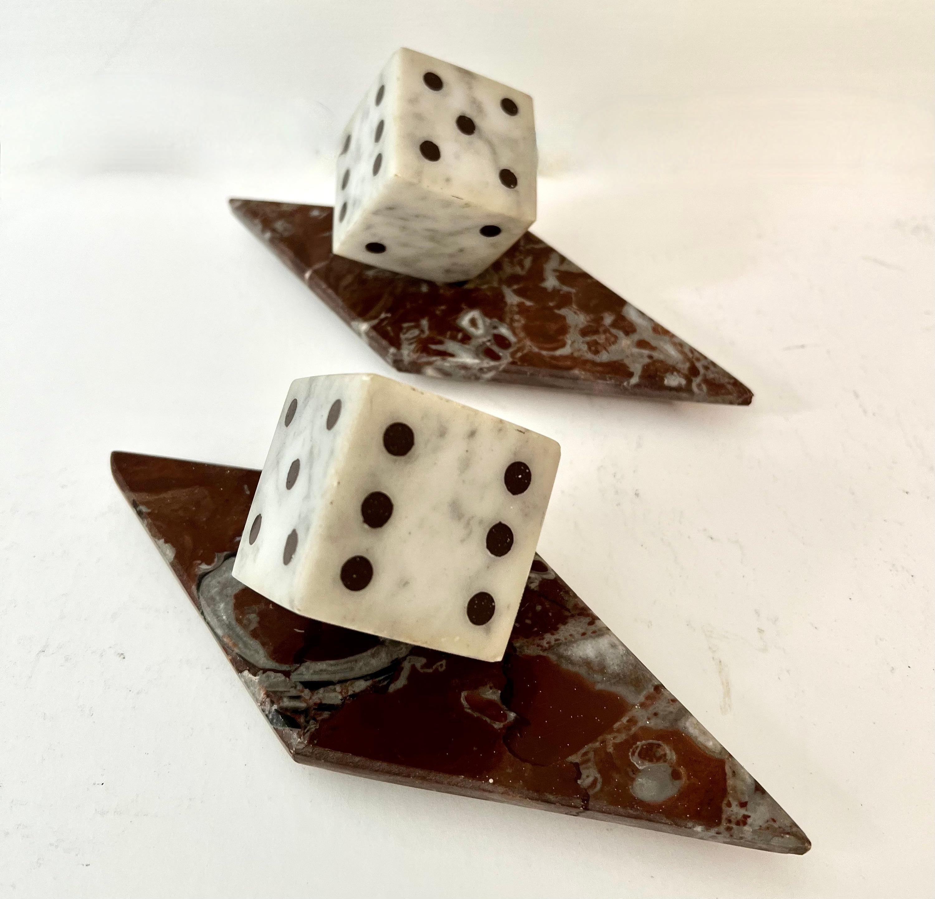 Pair of Marble Dice Bookends with Marble Bases For Sale 2
