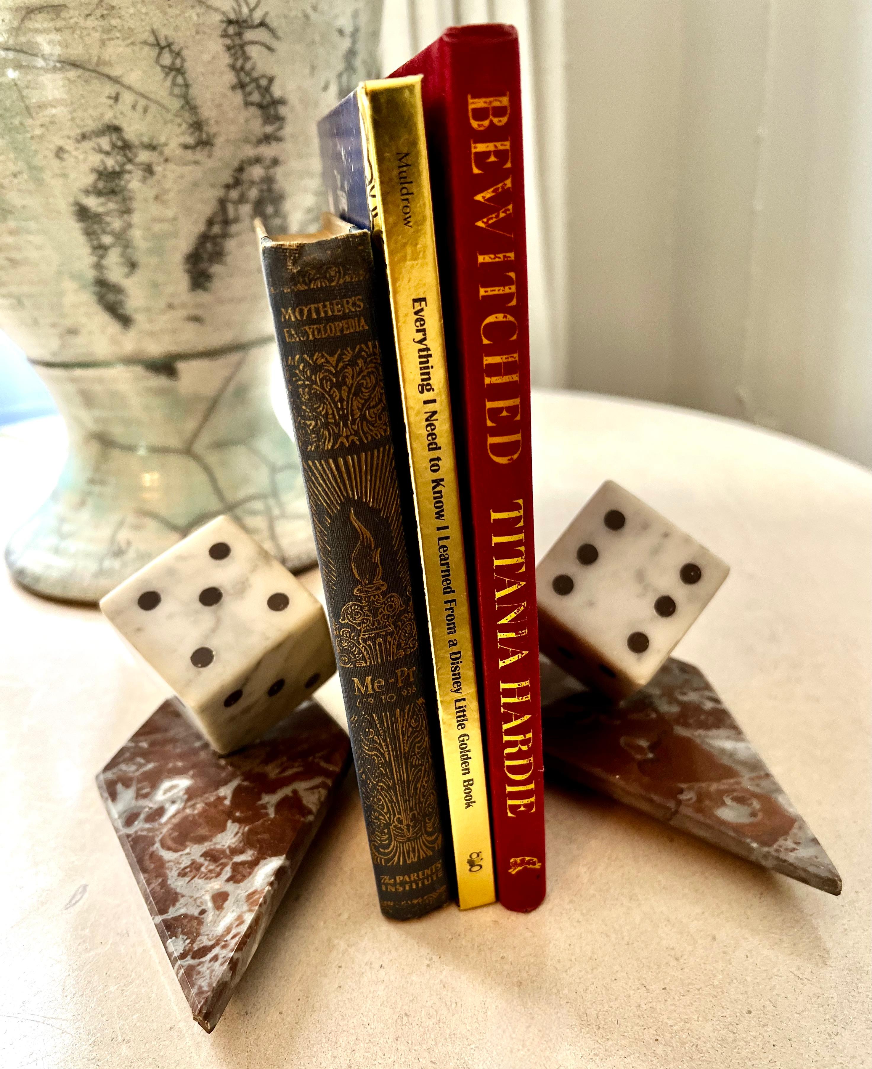 Pair of Marble Dice Bookends with Marble Bases For Sale 3