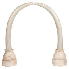 Pair Of Marble Elephant Tusks On Complimentary Base