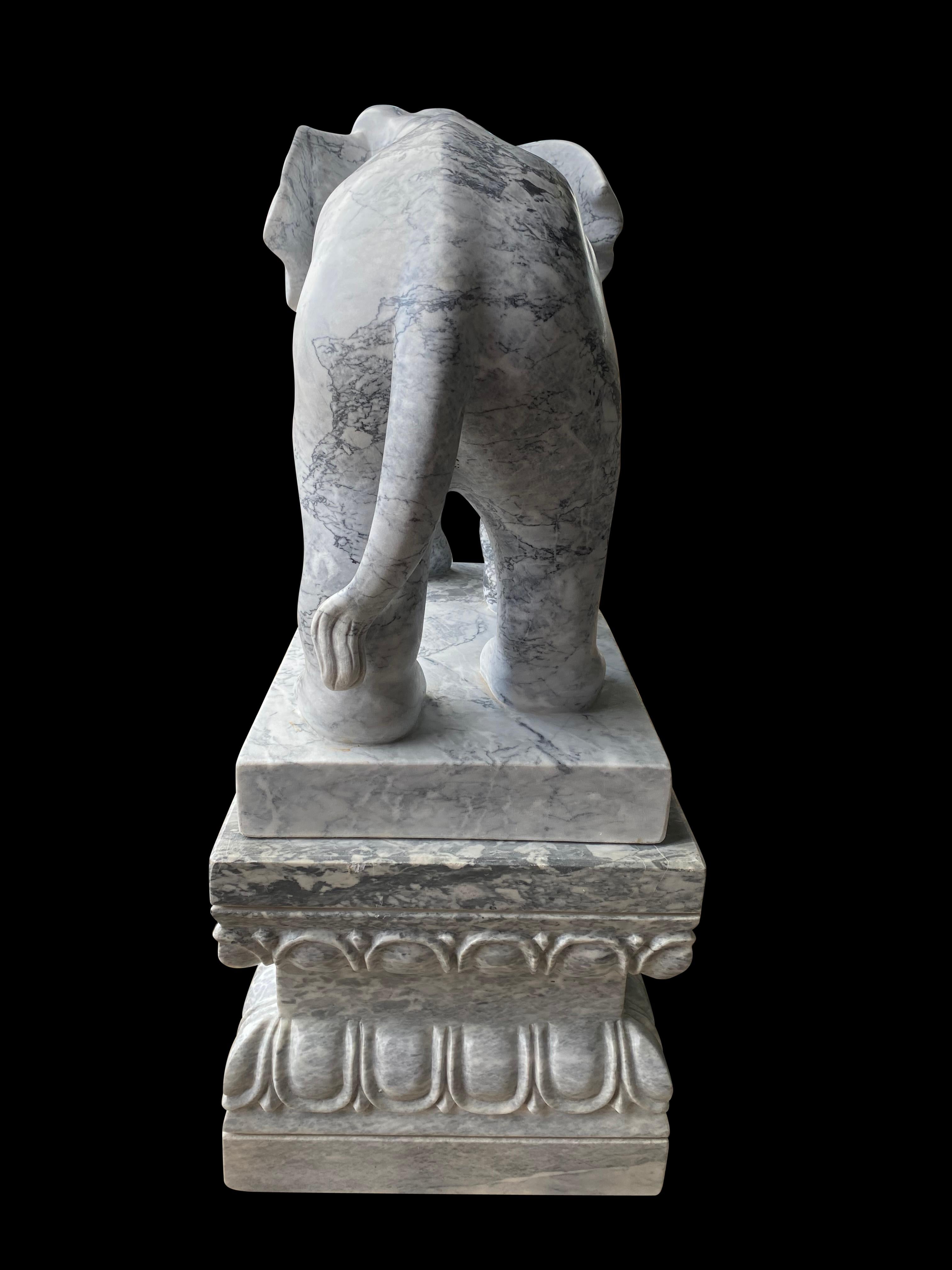 Pair of Marble Elephants on Plinths, 20th Century For Sale 15