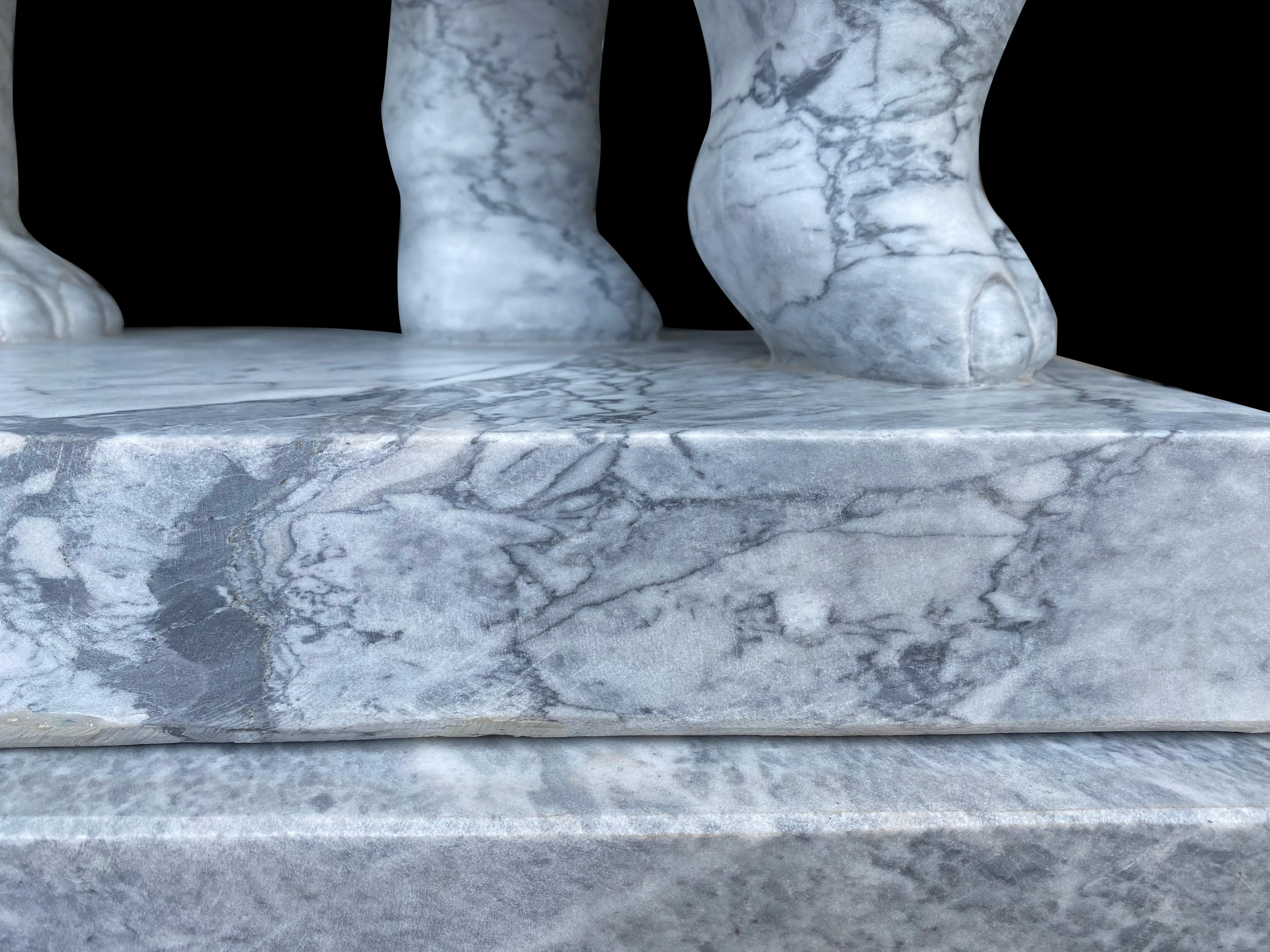 Pair of Marble Elephants on Plinths, 20th Century For Sale 16