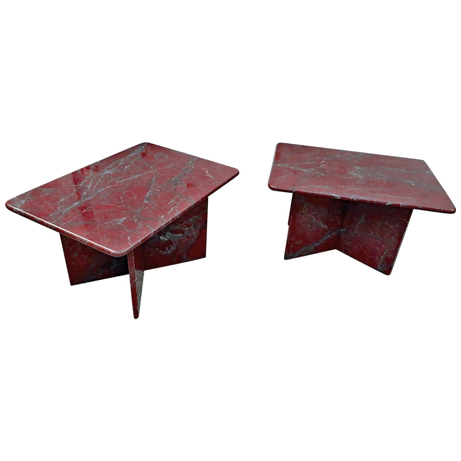 two Marble End Table, circa 1970 For Sale