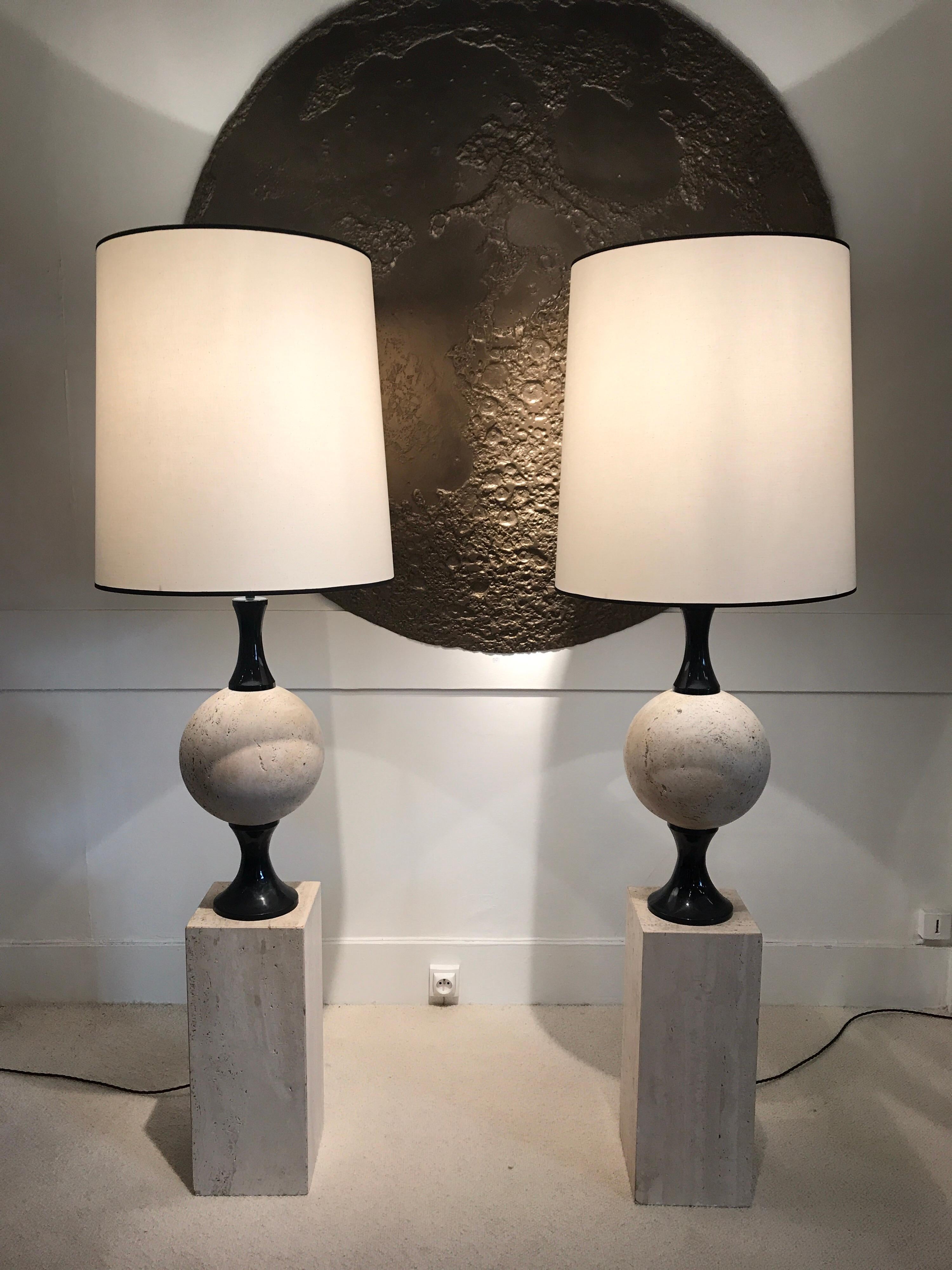 Mid-Century Modern Pair of Marble Floor Lamps by Philippe Barbier