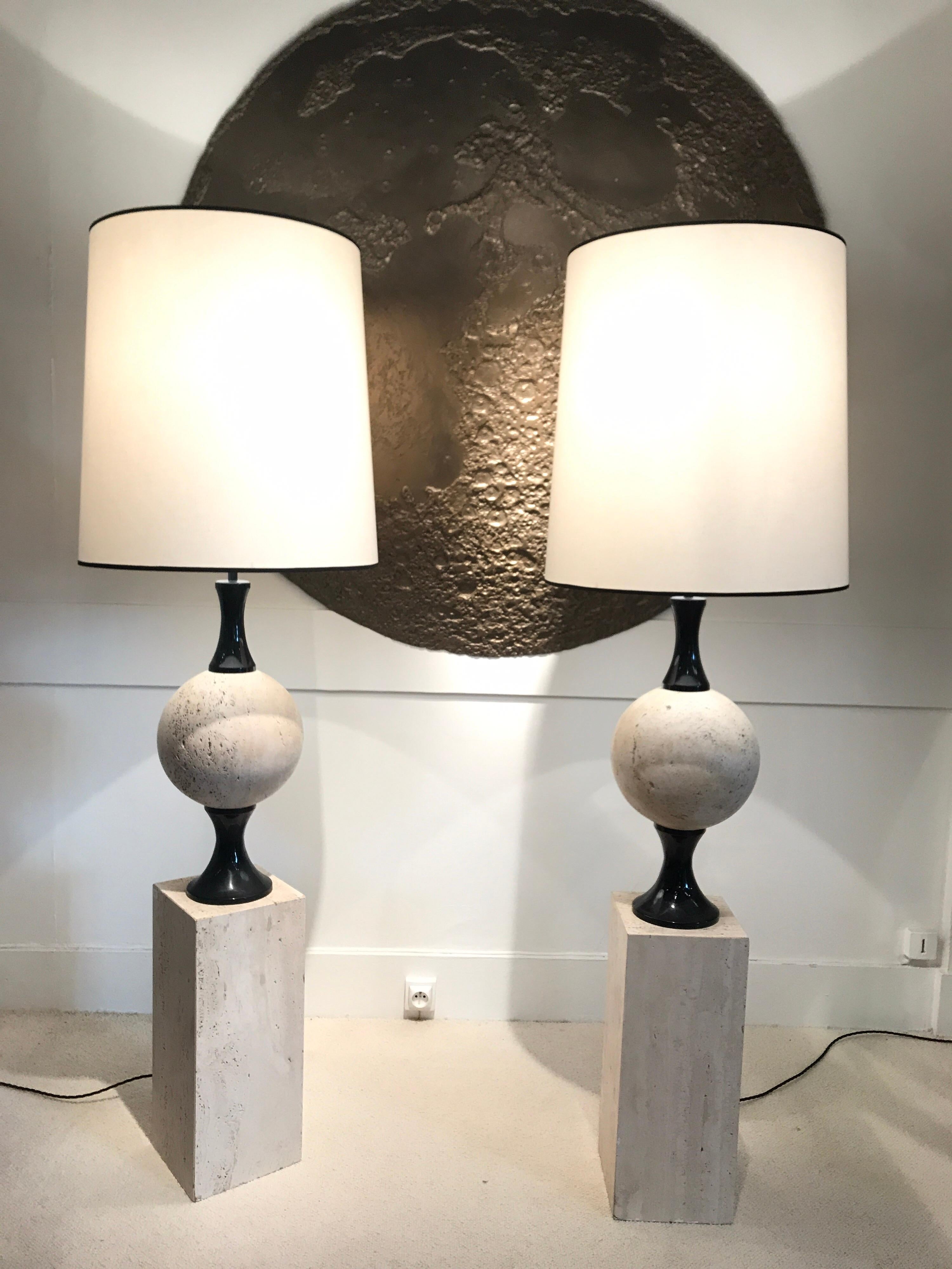 French Pair of Marble Floor Lamps by Philippe Barbier
