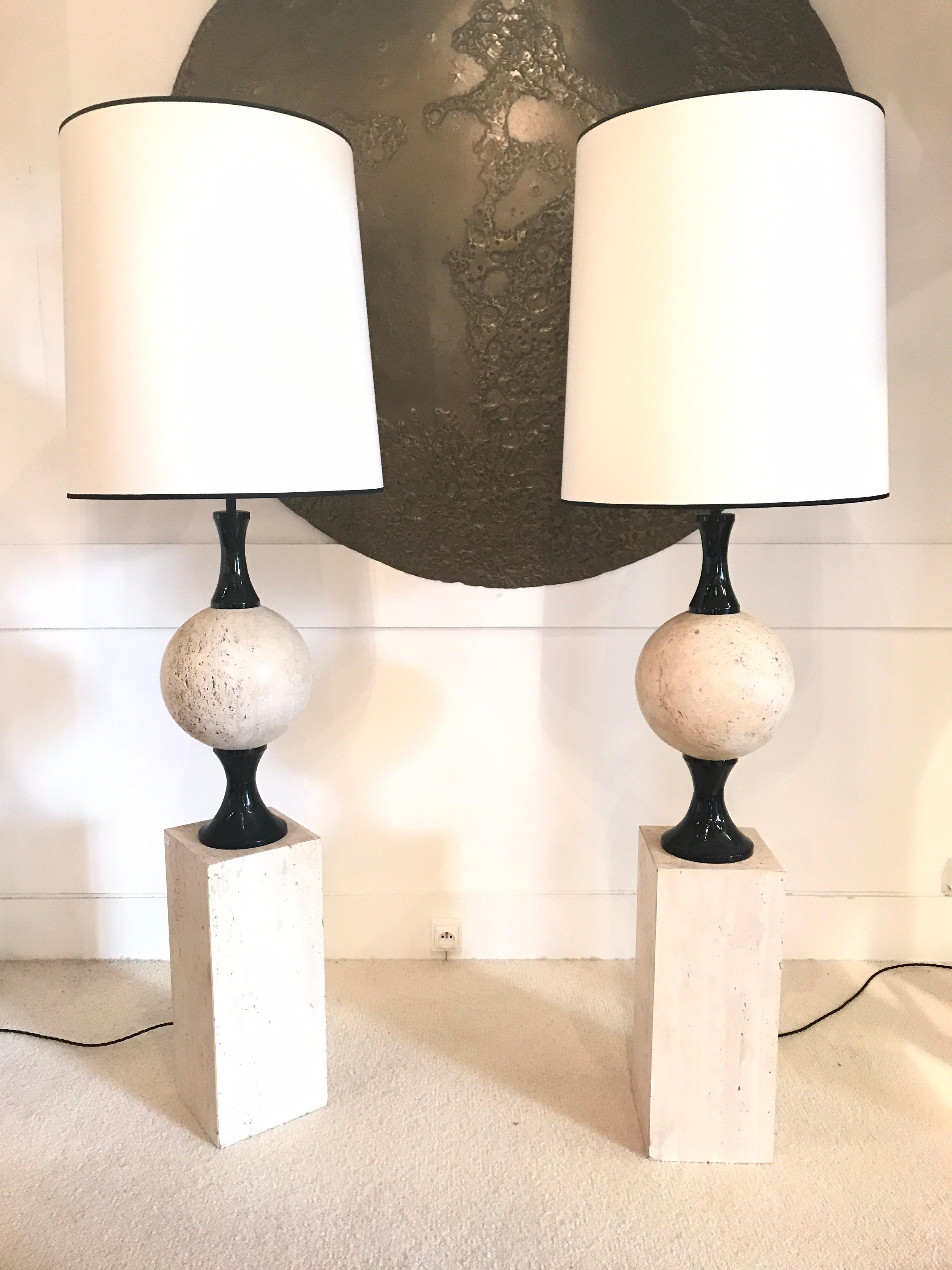 Late 20th Century Pair of Marble Floor Lamps by Philippe Barbier