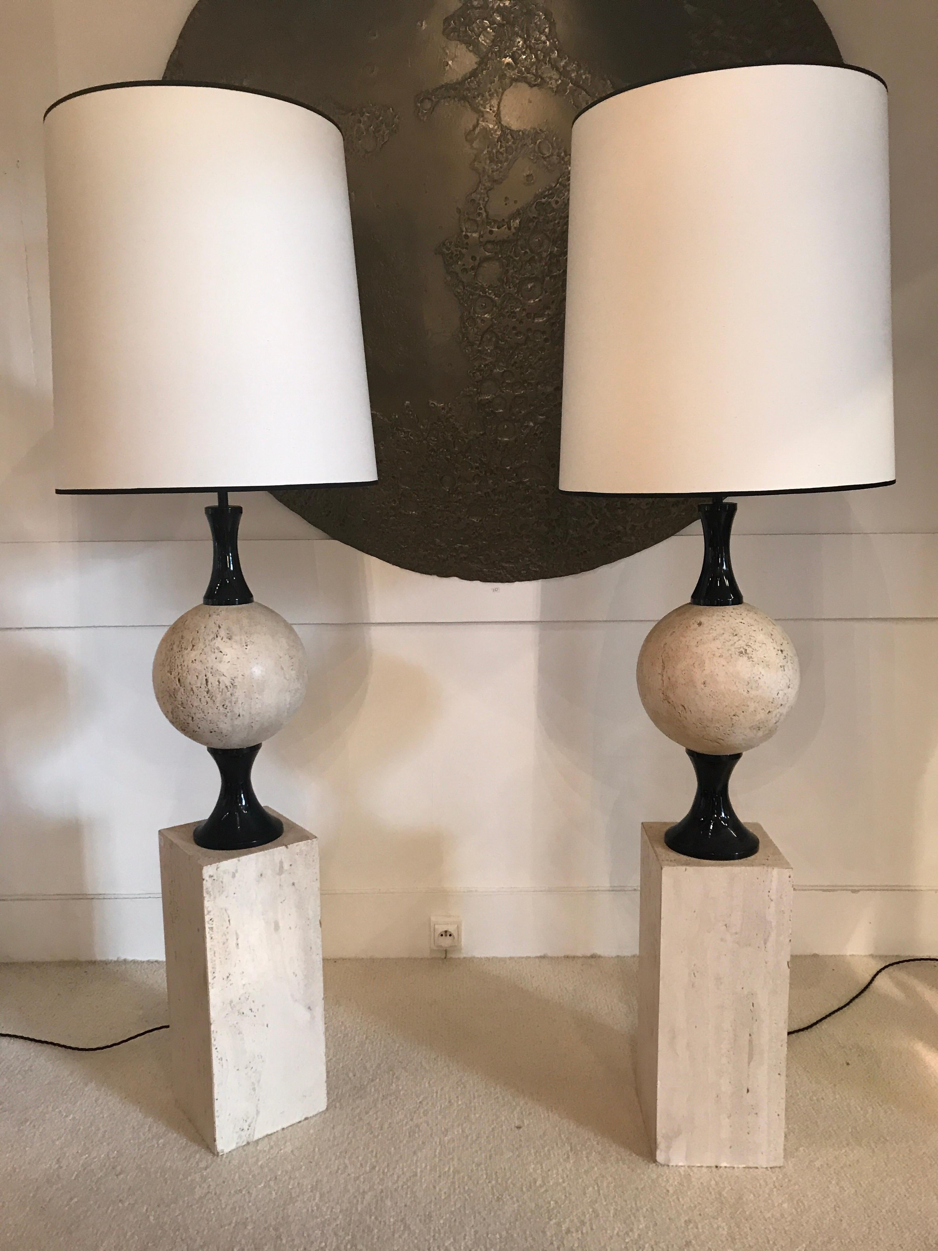 Pair of Marble Floor Lamps by Philippe Barbier 1